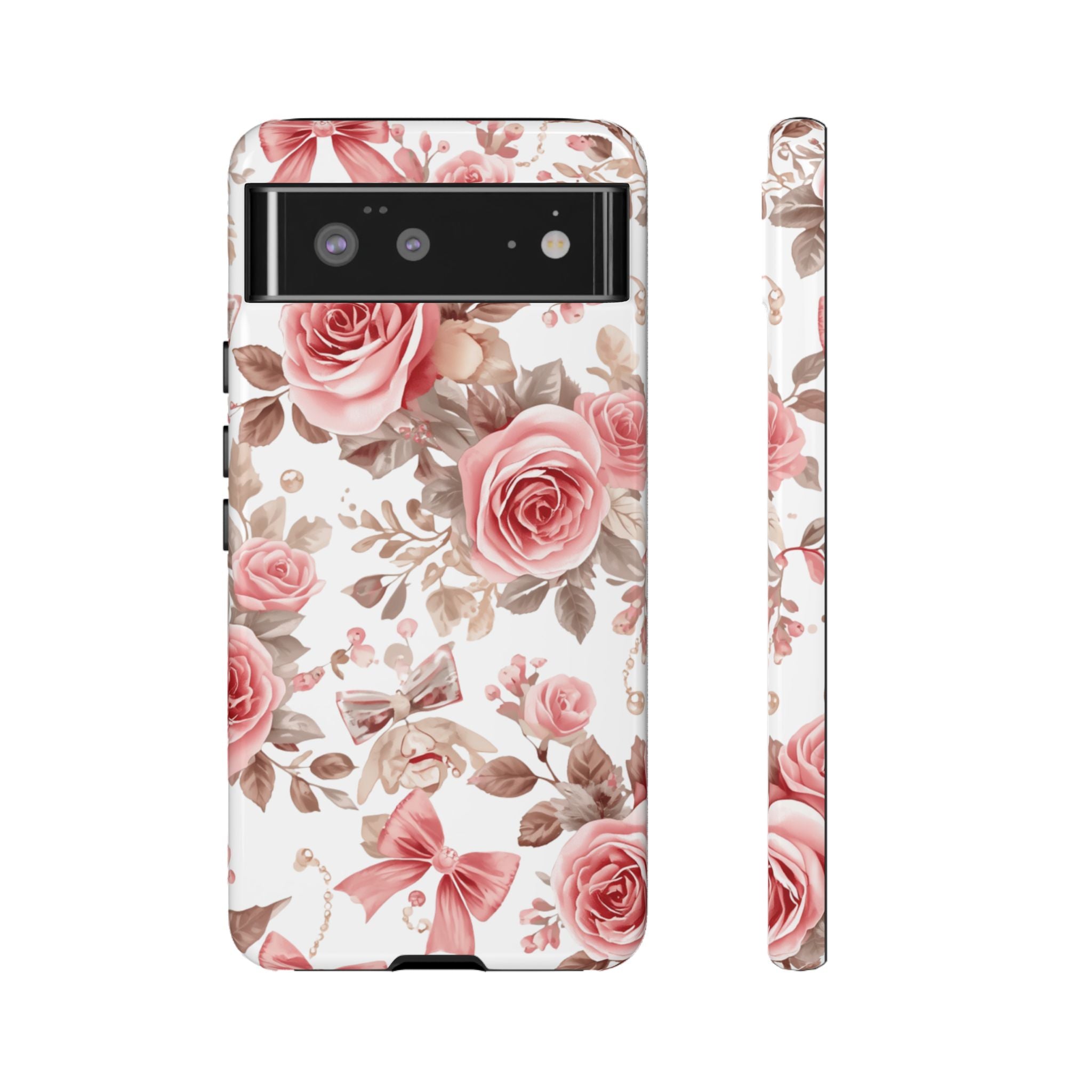 Coquette Floral Phone Case, Pink Rose Aesthetic Tough Case, Cute Vintage Floral Protective Cover for iPhone and Samsung