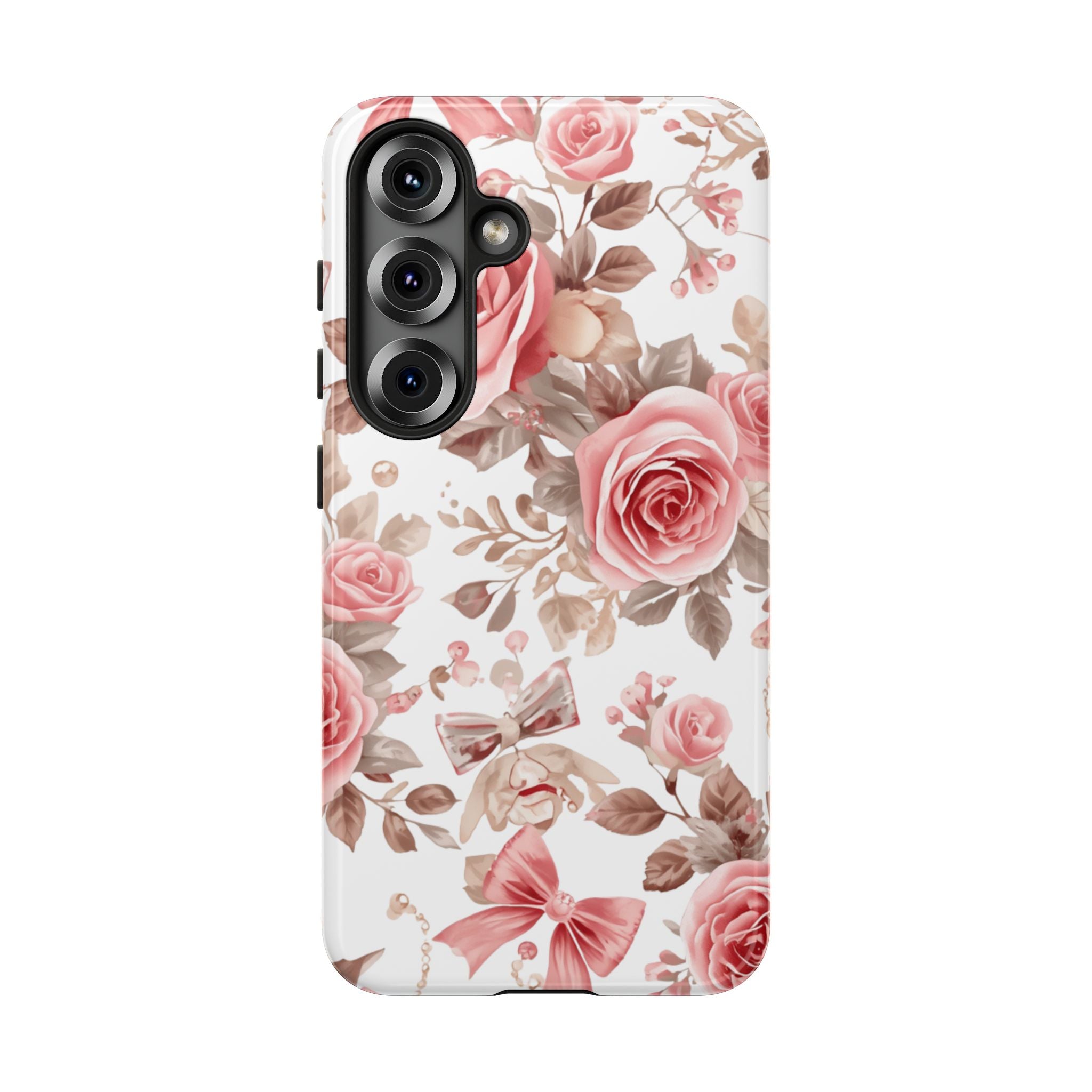Coquette Floral Phone Case, Pink Rose Aesthetic Tough Case, Cute Vintage Floral Protective Cover for iPhone and Samsung