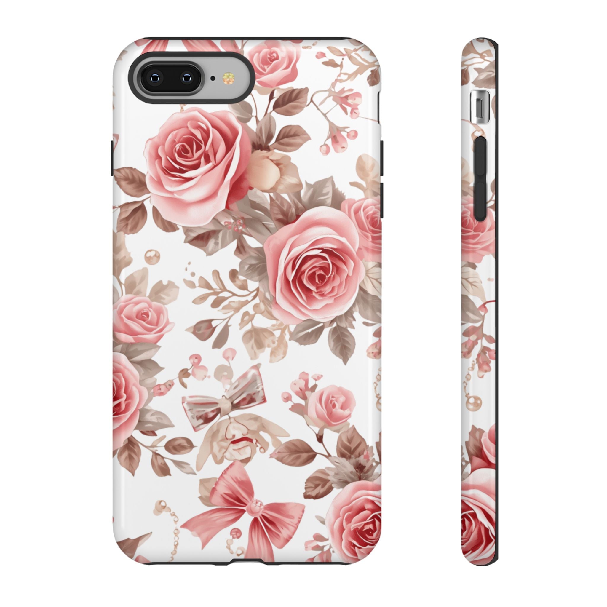 Coquette Floral Phone Case, Pink Rose Aesthetic Tough Case, Cute Vintage Floral Protective Cover for iPhone and Samsung