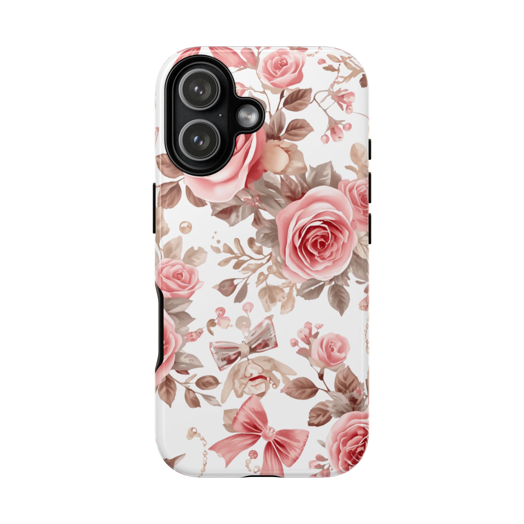 Coquette Floral Phone Case, Pink Rose Aesthetic Tough Case, Cute Vintage Floral Protective Cover for iPhone and Samsung