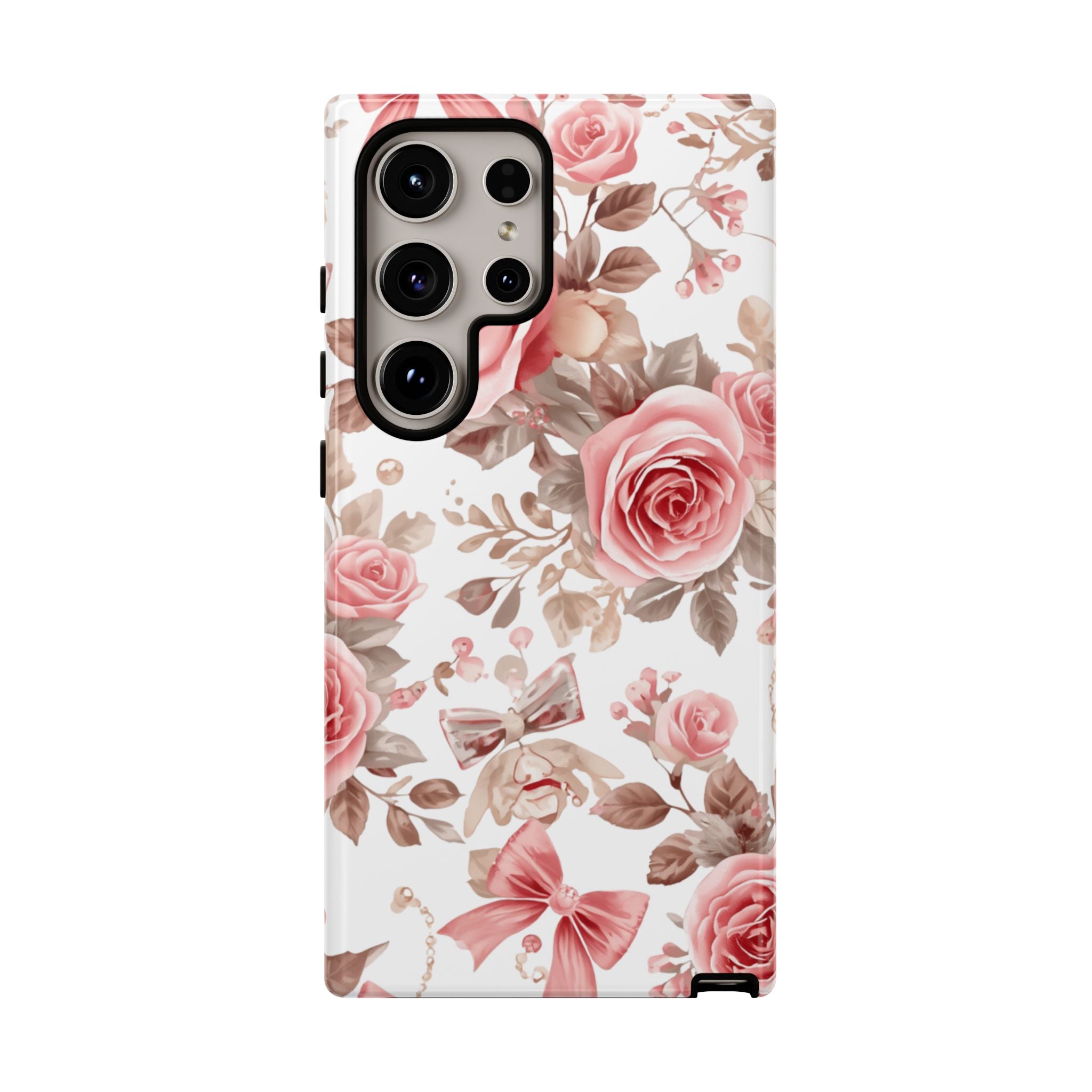 Coquette Floral Phone Case, Pink Rose Aesthetic Tough Case, Cute Vintage Floral Protective Cover for iPhone and Samsung