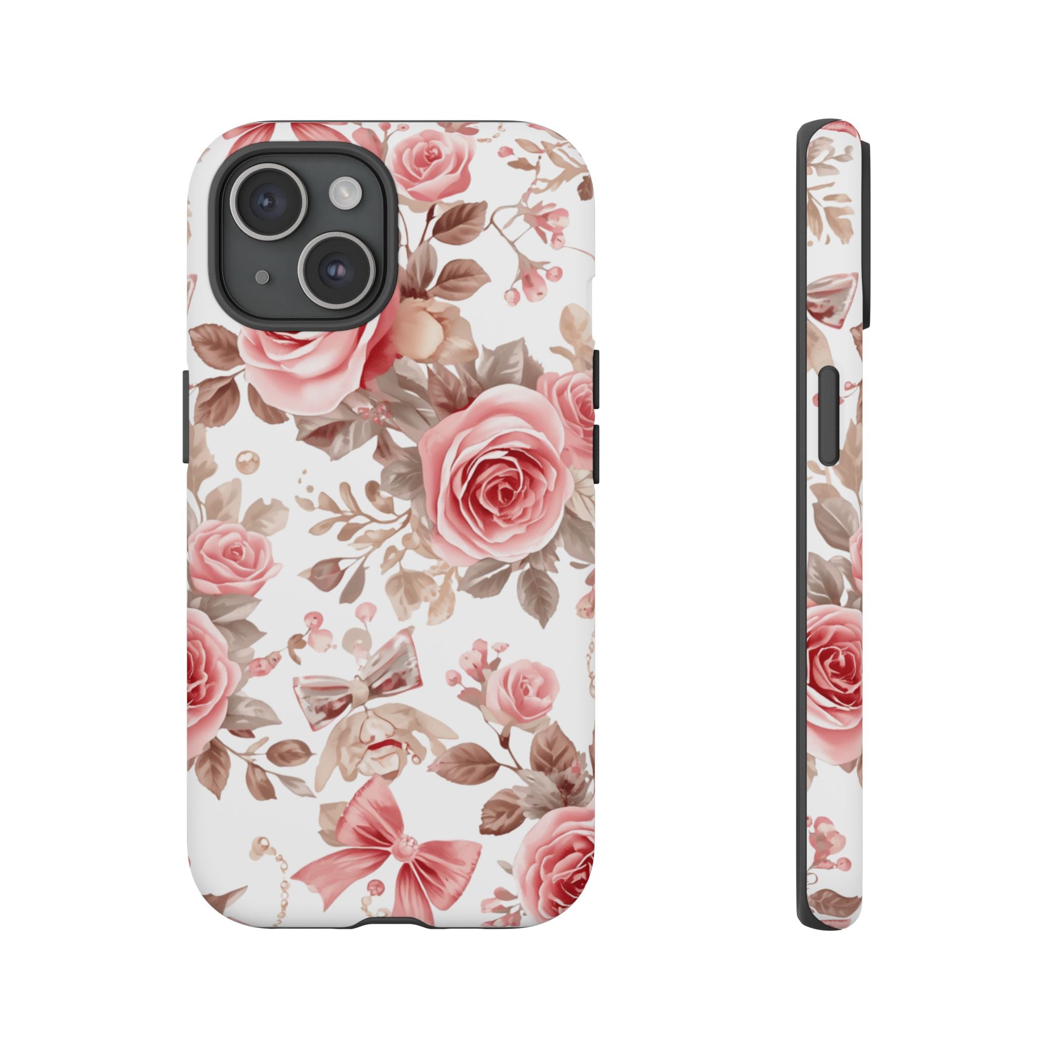 Coquette Floral Phone Case, Pink Rose Aesthetic Tough Case, Cute Vintage Floral Protective Cover for iPhone and Samsung