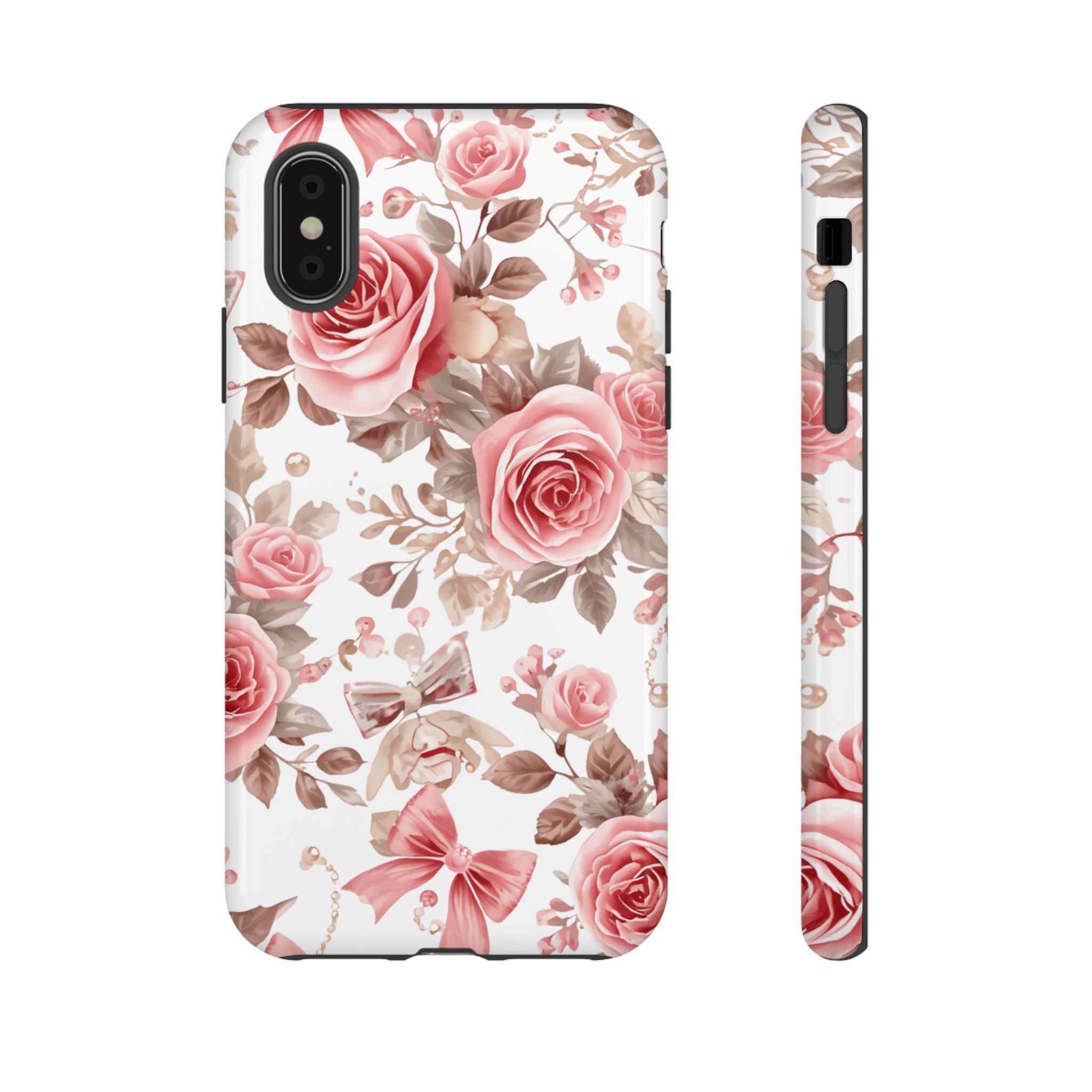 Coquette Floral Phone Case, Pink Rose Aesthetic Tough Case, Cute Vintage Floral Protective Cover for iPhone and Samsung