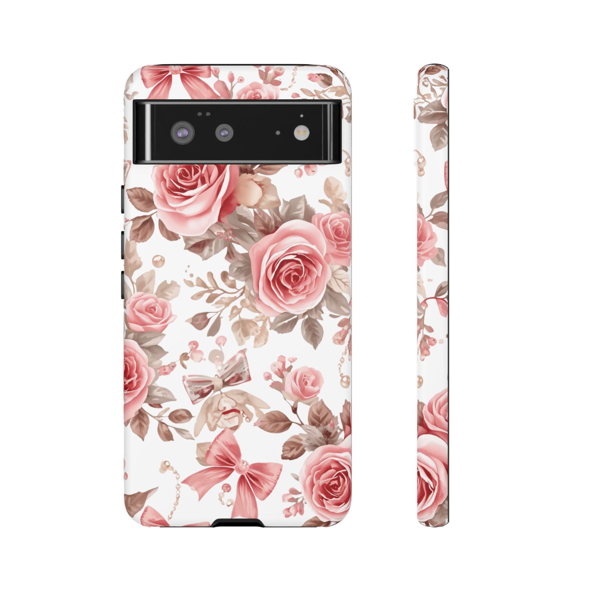 Coquette Floral Phone Case, Pink Rose Aesthetic Tough Case, Cute Vintage Floral Protective Cover for iPhone and Samsung