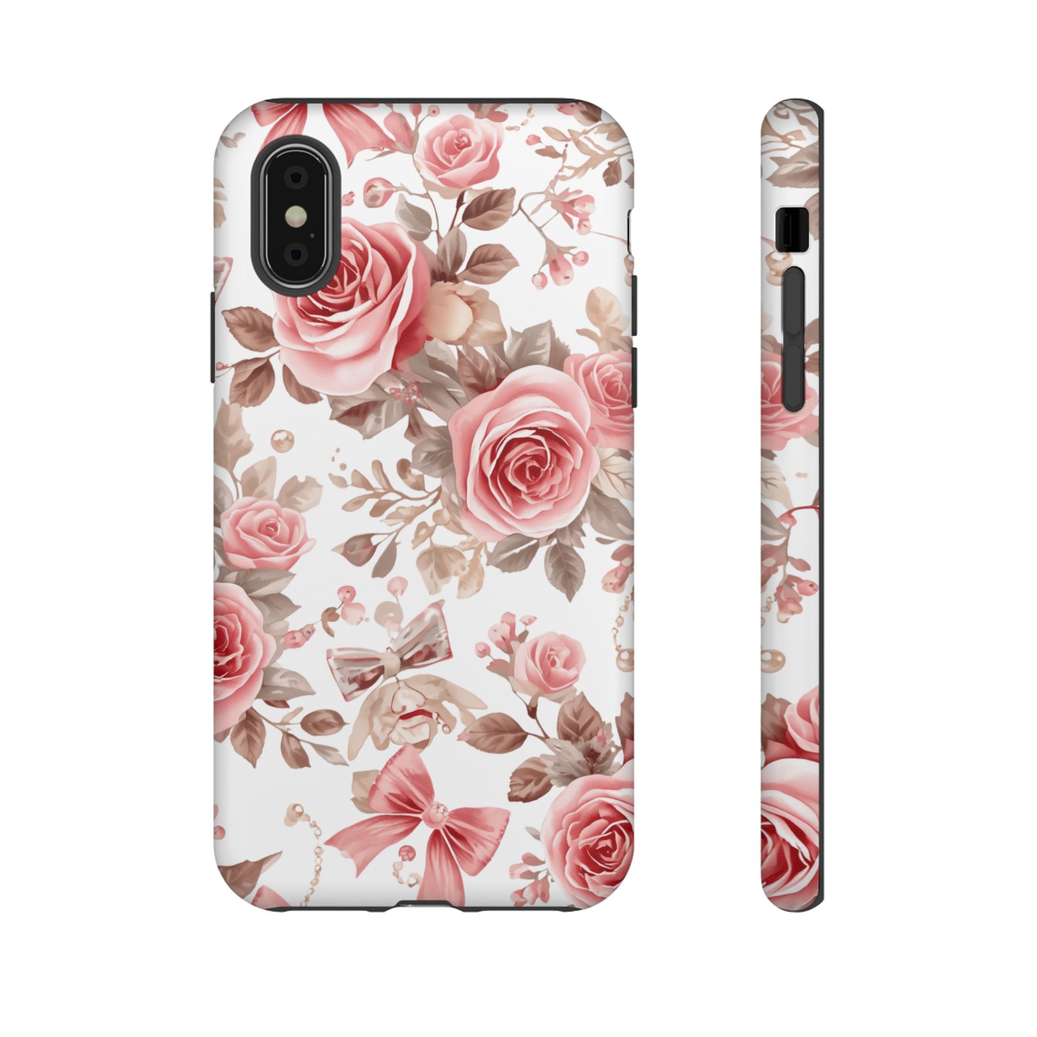 Coquette Floral Phone Case, Pink Rose Aesthetic Tough Case, Cute Vintage Floral Protective Cover for iPhone and Samsung