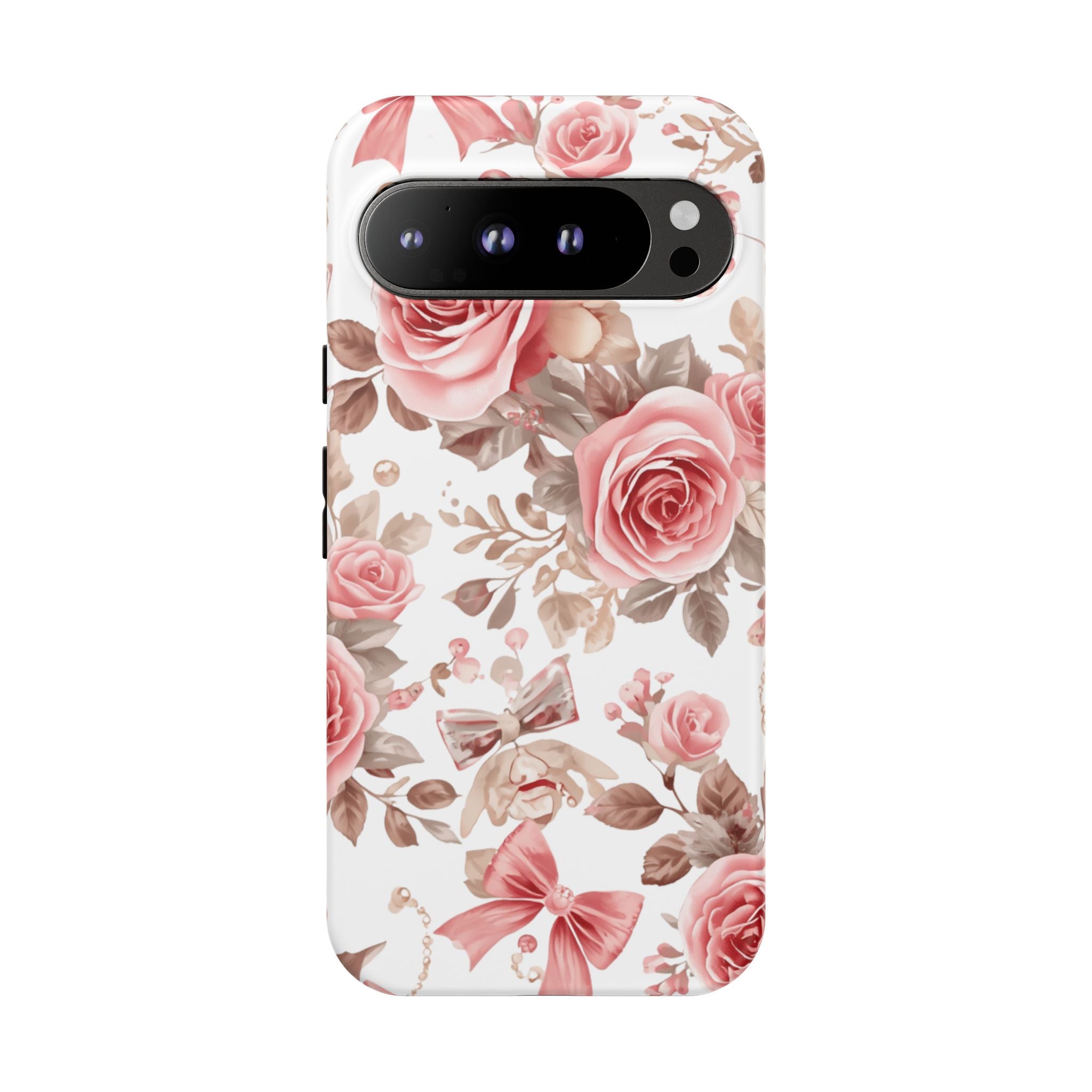 Coquette Floral Phone Case, Pink Rose Aesthetic Tough Case, Cute Vintage Floral Protective Cover for iPhone and Samsung