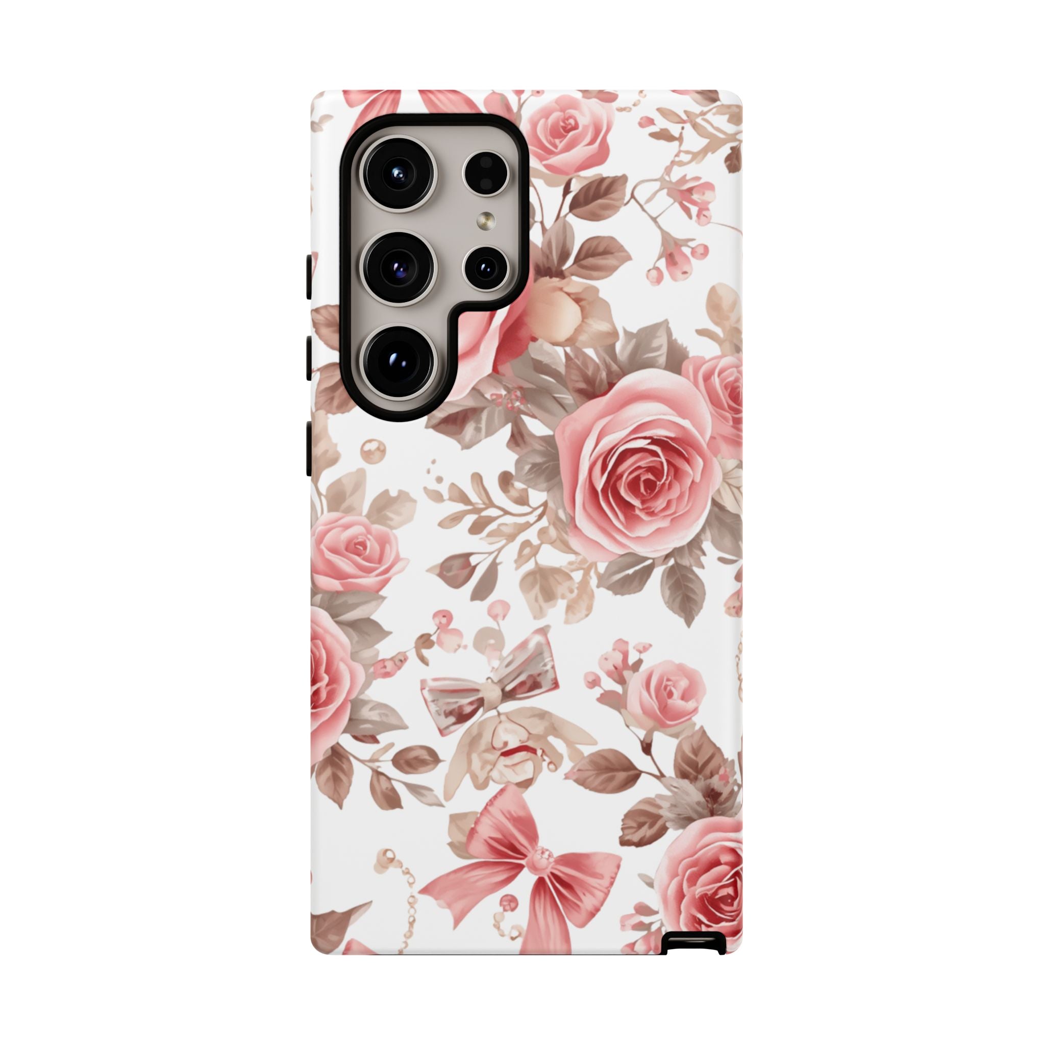 Coquette Floral Phone Case, Pink Rose Aesthetic Tough Case, Cute Vintage Floral Protective Cover for iPhone and Samsung