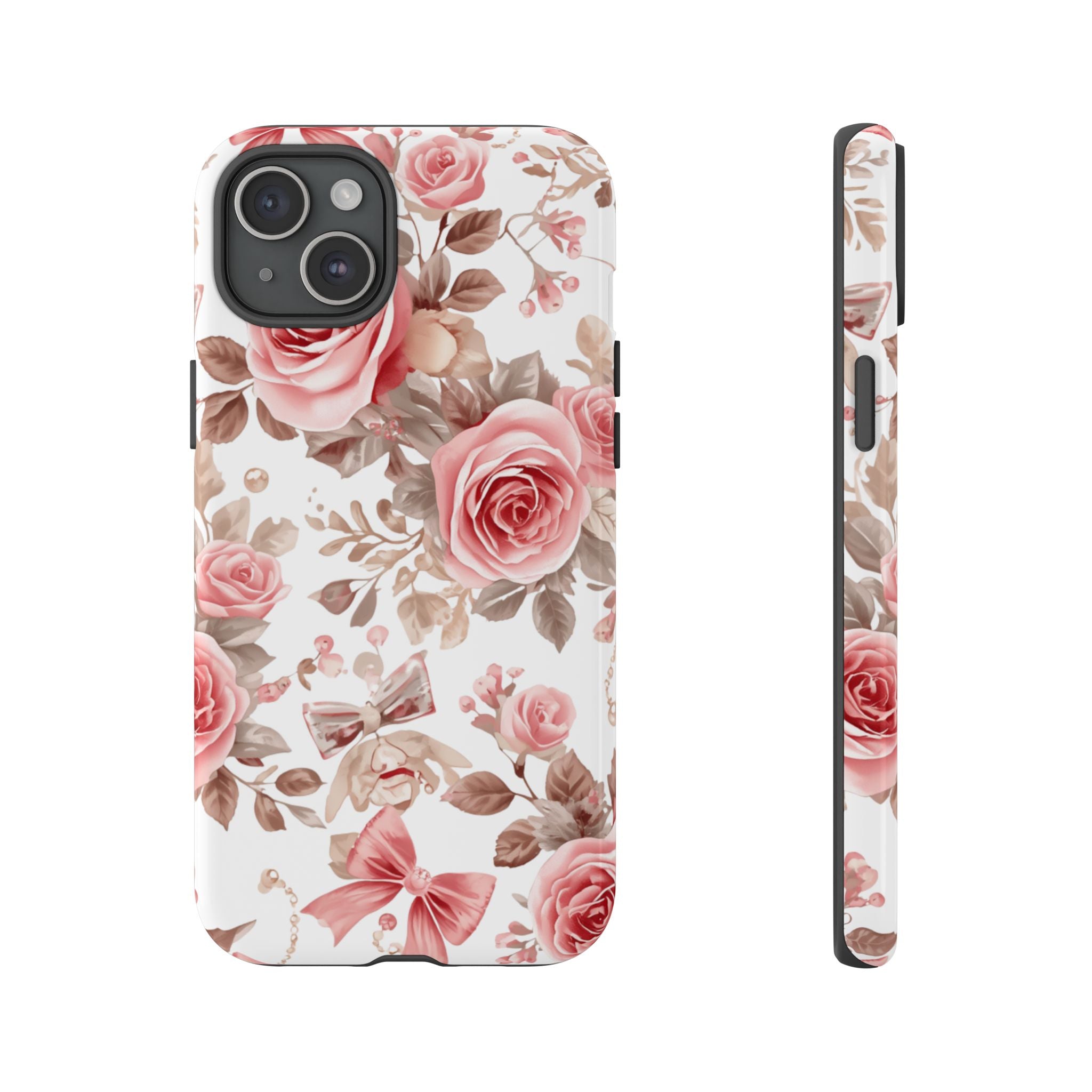 Coquette Floral Phone Case, Pink Rose Aesthetic Tough Case, Cute Vintage Floral Protective Cover for iPhone and Samsung