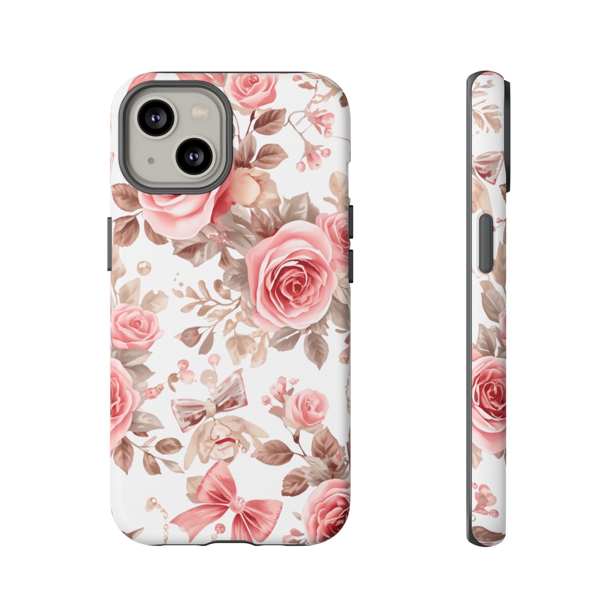 Coquette Floral Phone Case, Pink Rose Aesthetic Tough Case, Cute Vintage Floral Protective Cover for iPhone and Samsung