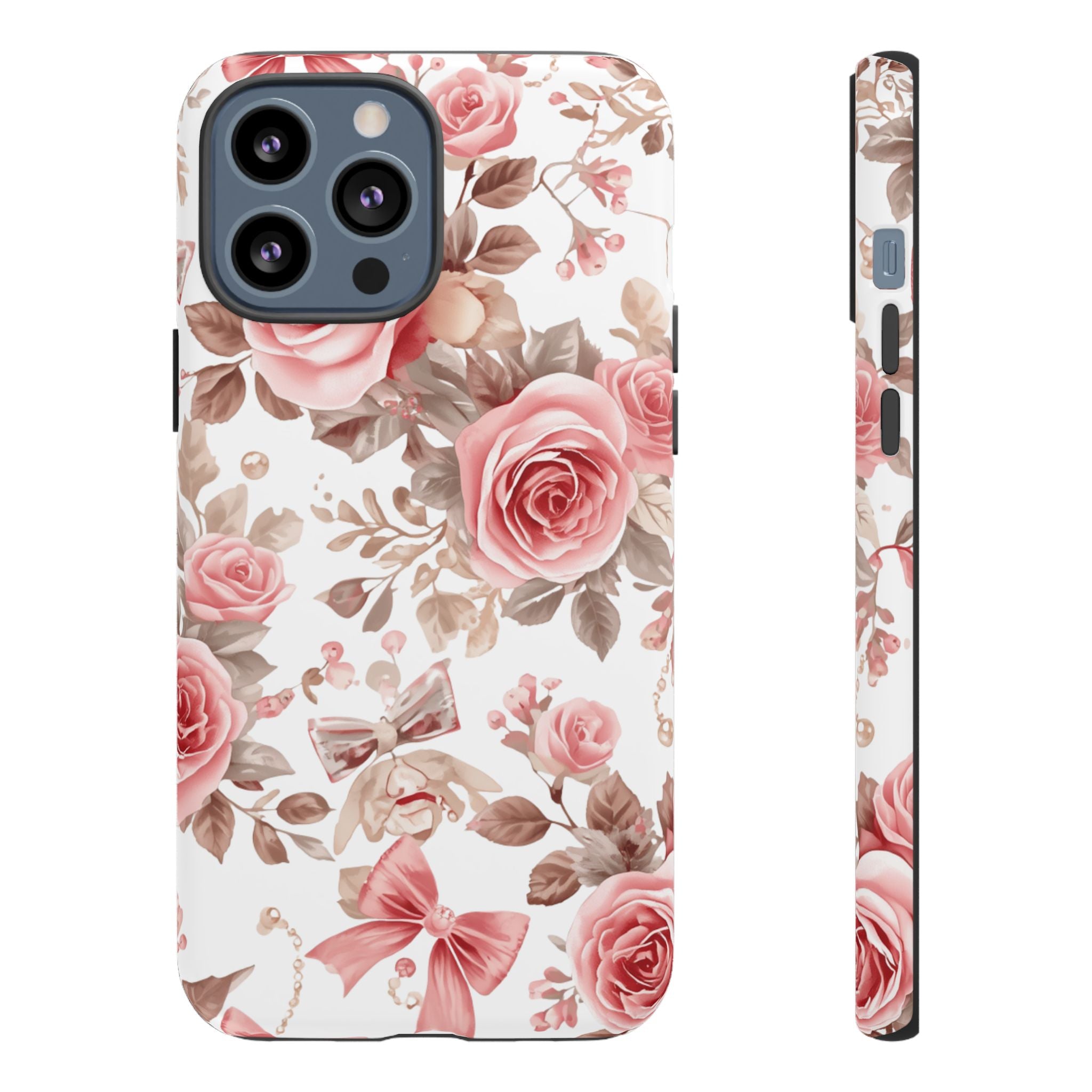 Coquette Floral Phone Case, Pink Rose Aesthetic Tough Case, Cute Vintage Floral Protective Cover for iPhone and Samsung