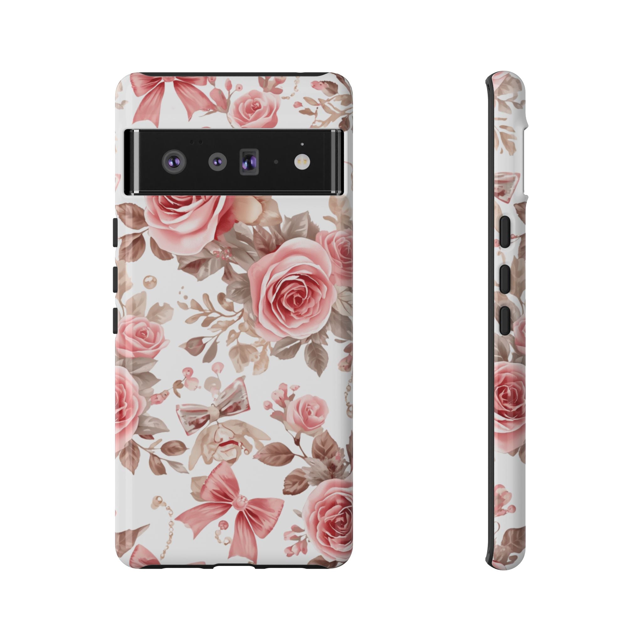 Coquette Floral Phone Case, Pink Rose Aesthetic Tough Case, Cute Vintage Floral Protective Cover for iPhone and Samsung