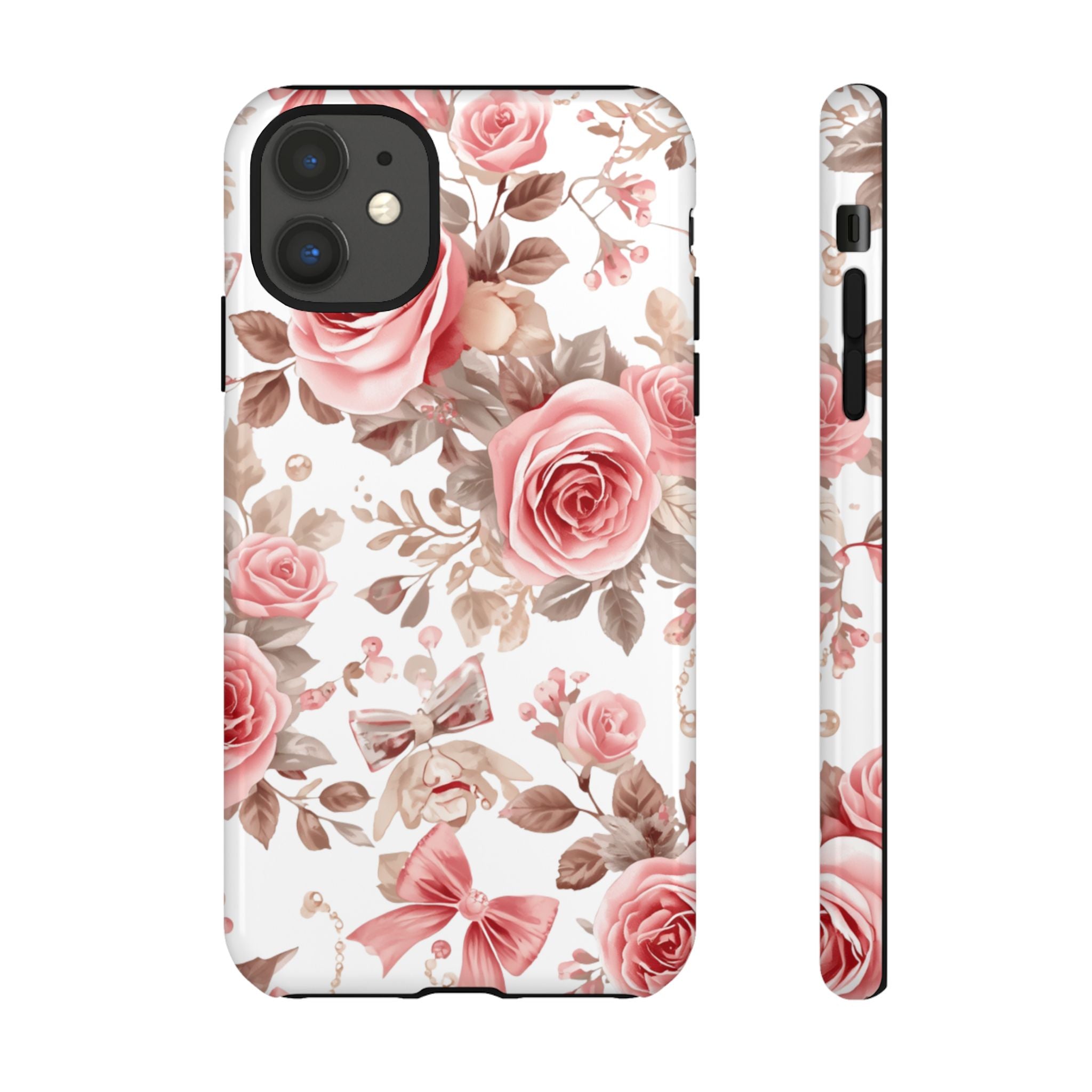 Coquette Floral Phone Case, Pink Rose Aesthetic Tough Case, Cute Vintage Floral Protective Cover for iPhone and Samsung