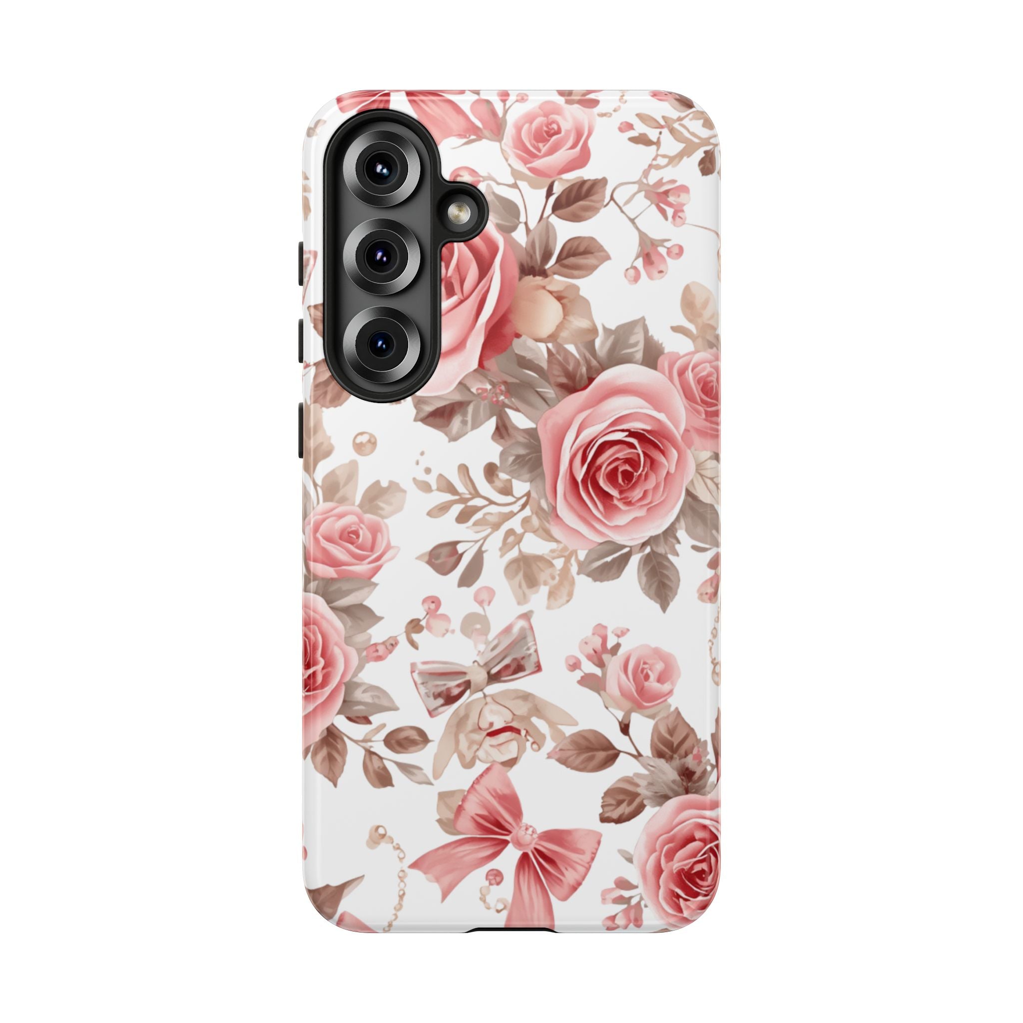 Coquette Floral Phone Case, Pink Rose Aesthetic Tough Case, Cute Vintage Floral Protective Cover for iPhone and Samsung