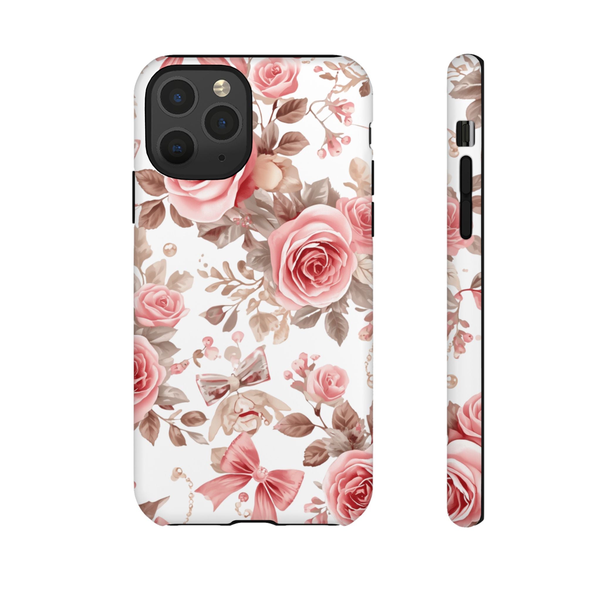Coquette Floral Phone Case, Pink Rose Aesthetic Tough Case, Cute Vintage Floral Protective Cover for iPhone and Samsung