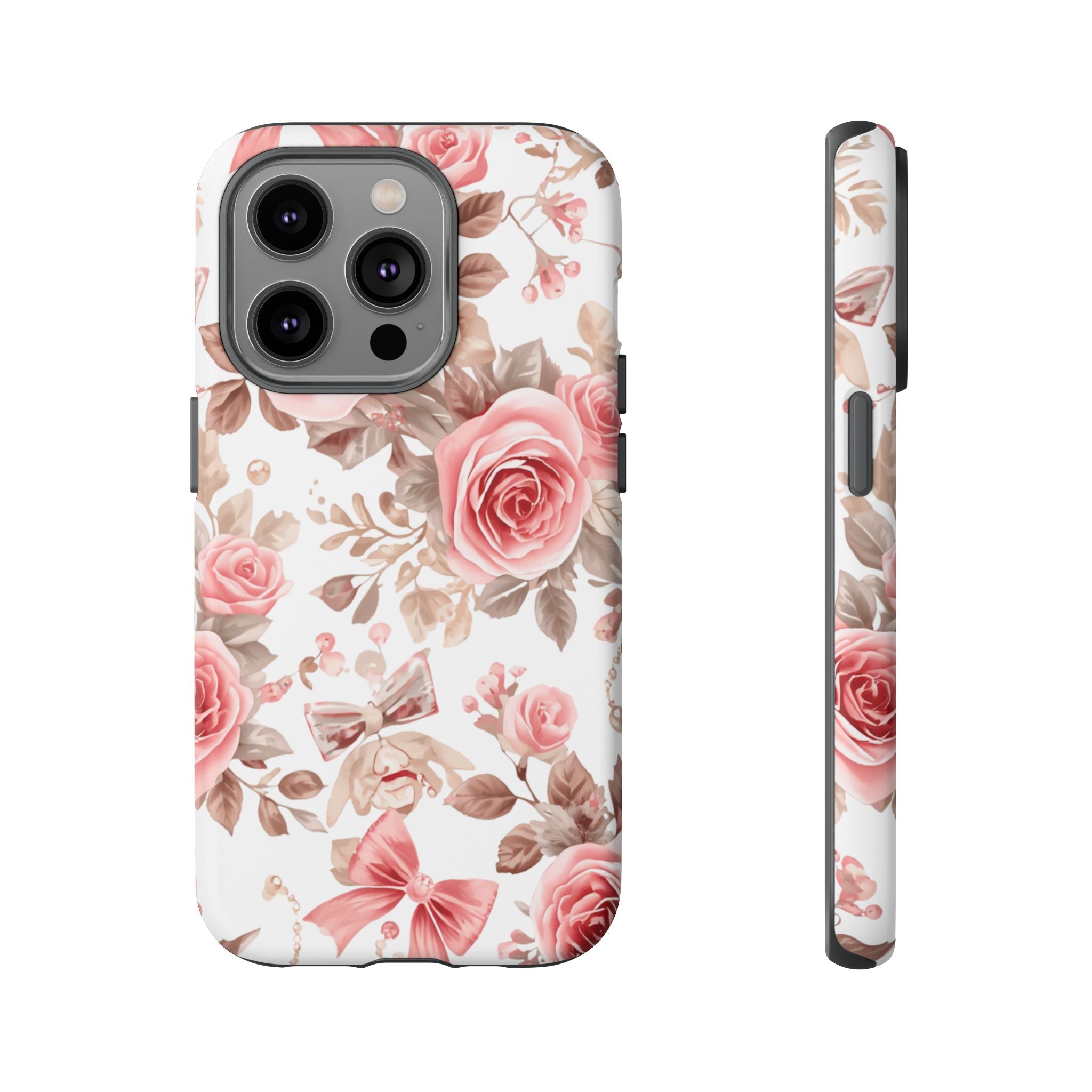 Coquette Floral Phone Case, Pink Rose Aesthetic Tough Case, Cute Vintage Floral Protective Cover for iPhone and Samsung