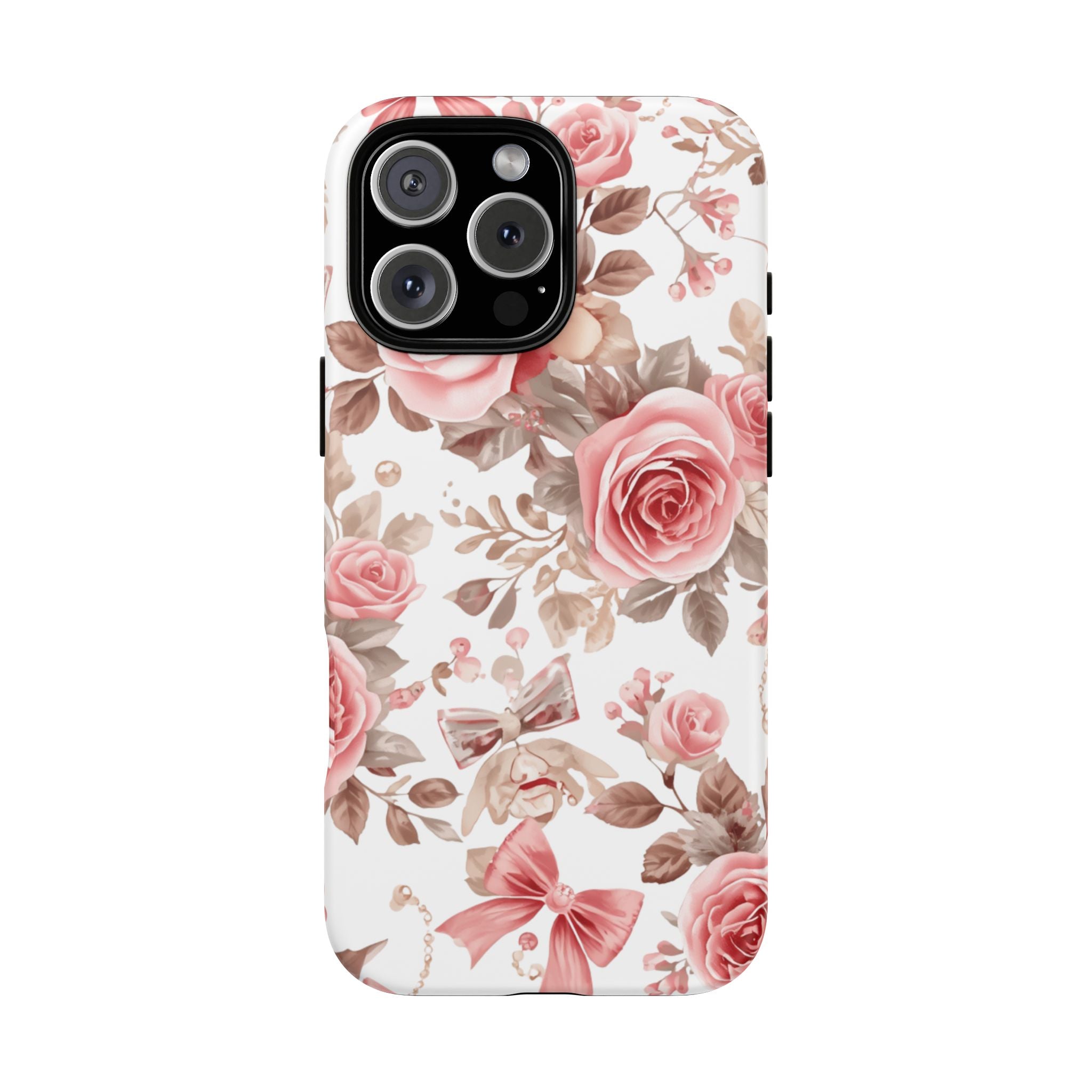 Coquette Floral Phone Case, Pink Rose Aesthetic Tough Case, Cute Vintage Floral Protective Cover for iPhone and Samsung