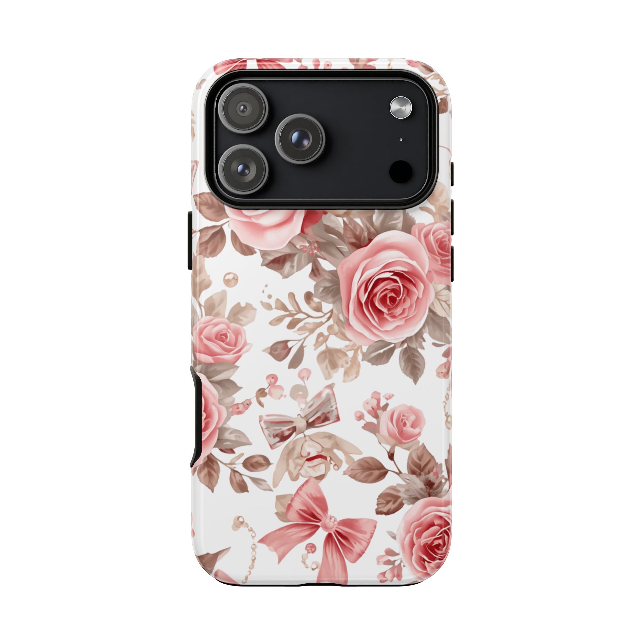 Coquette Floral Phone Case, Pink Rose Aesthetic Tough Case, Cute Vintage Floral Protective Cover for iPhone and Samsung