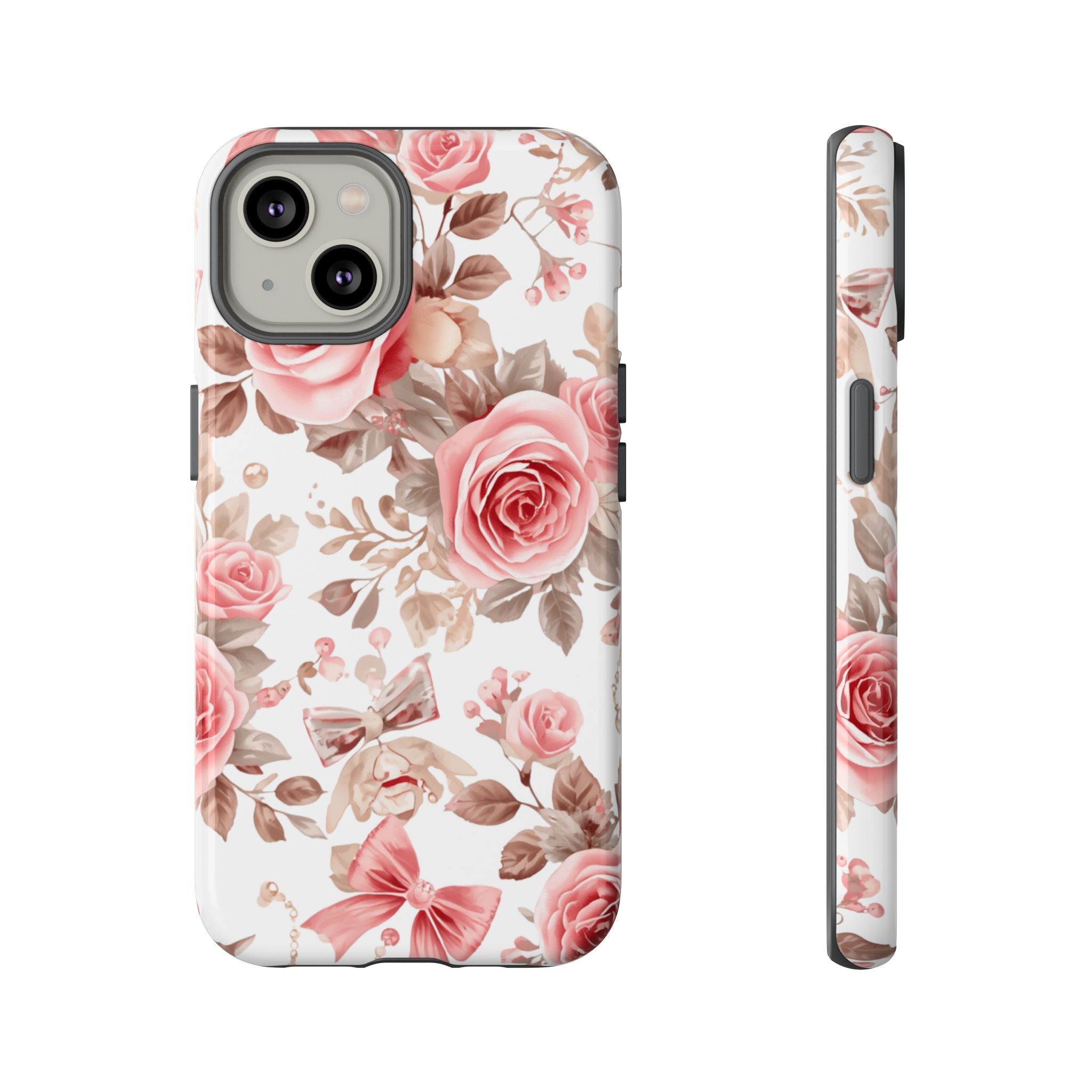 Coquette Floral Phone Case, Pink Rose Aesthetic Tough Case, Cute Vintage Floral Protective Cover for iPhone and Samsung