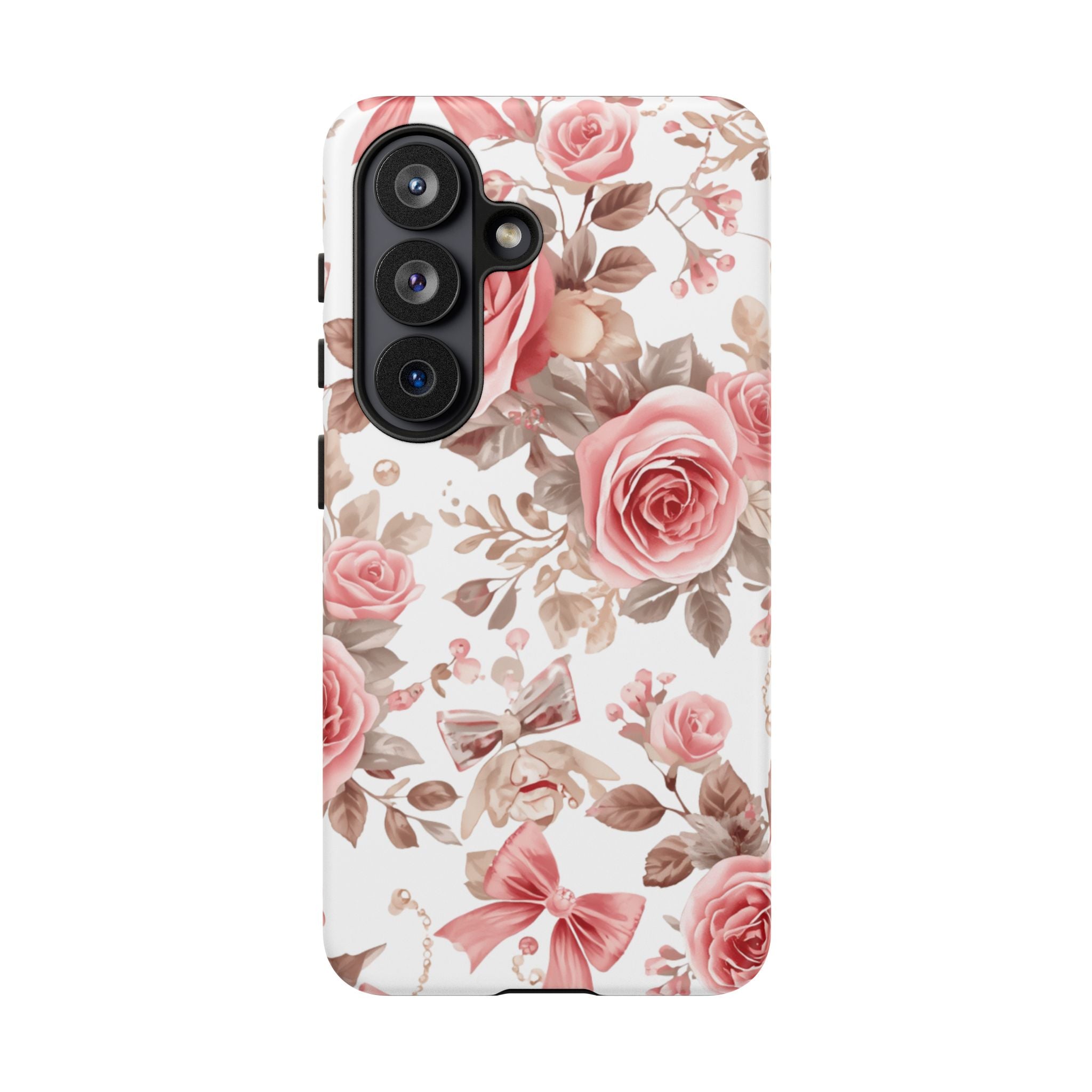 Coquette Floral Phone Case, Pink Rose Aesthetic Tough Case, Cute Vintage Floral Protective Cover for iPhone and Samsung