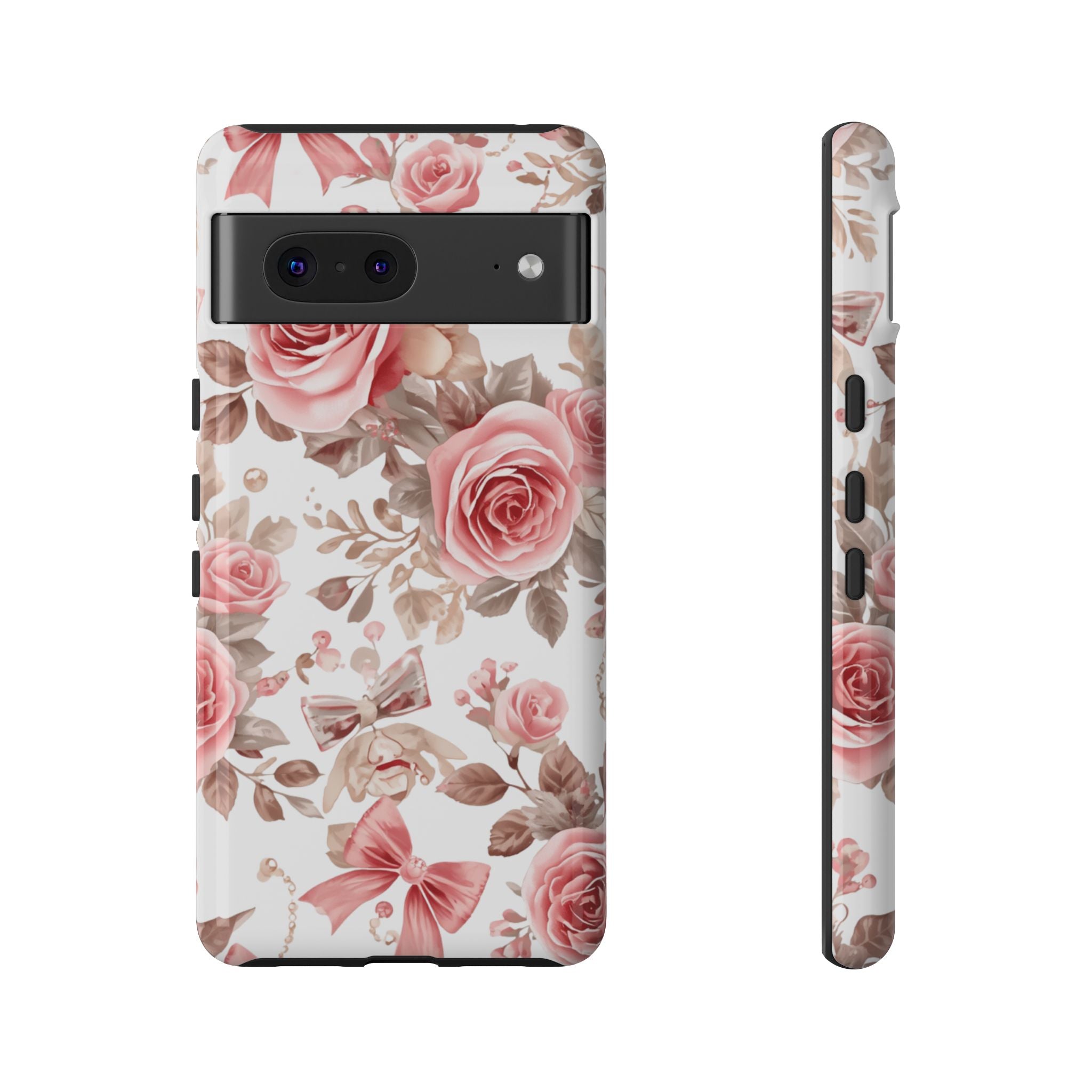 Coquette Floral Phone Case, Pink Rose Aesthetic Tough Case, Cute Vintage Floral Protective Cover for iPhone and Samsung