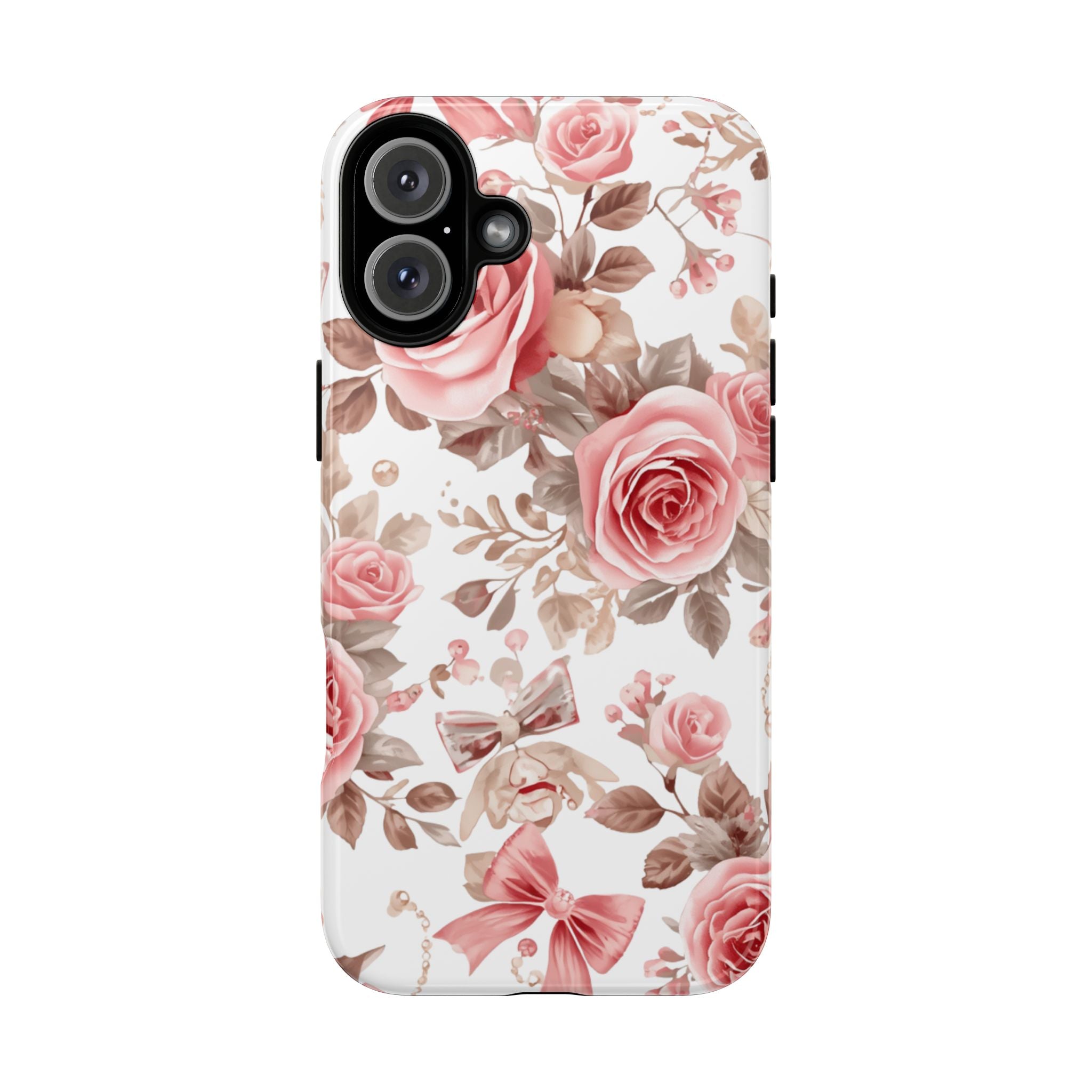 Coquette Floral Phone Case, Pink Rose Aesthetic Tough Case, Cute Vintage Floral Protective Cover for iPhone and Samsung