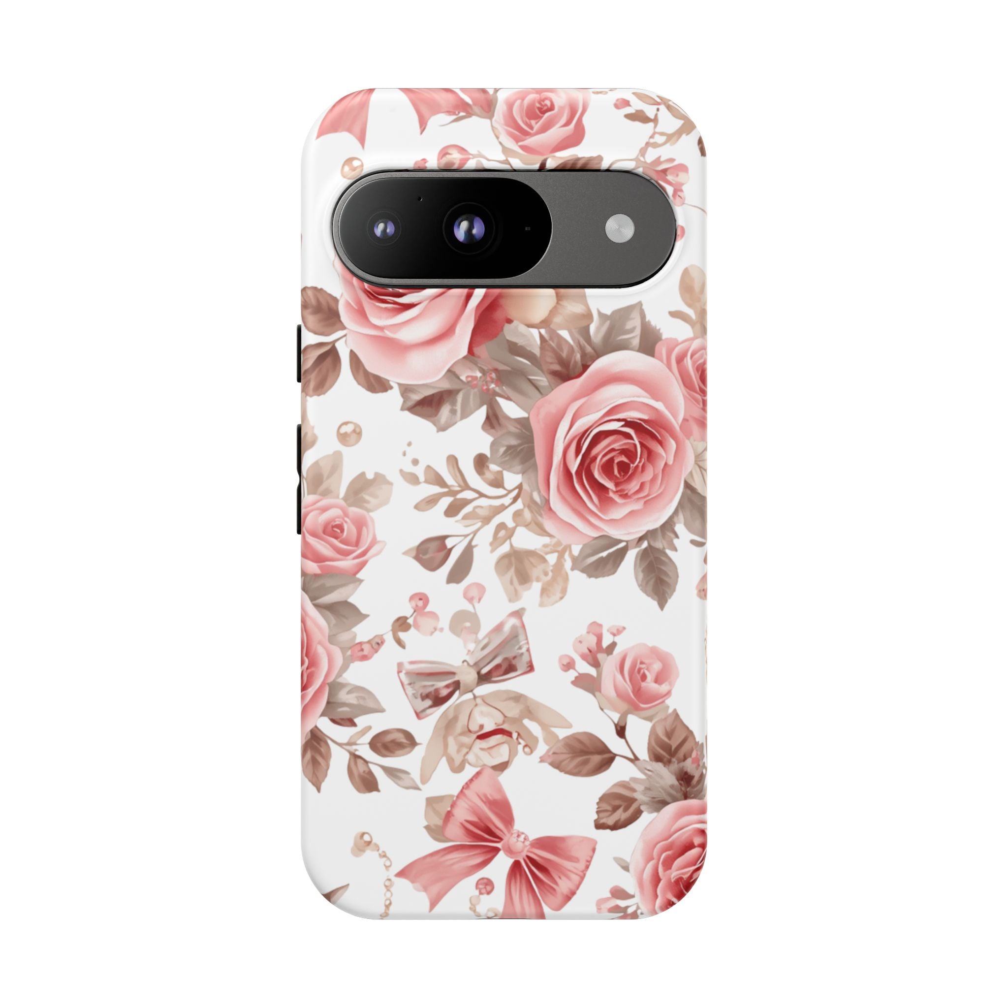 Coquette Floral Phone Case, Pink Rose Aesthetic Tough Case, Cute Vintage Floral Protective Cover for iPhone and Samsung
