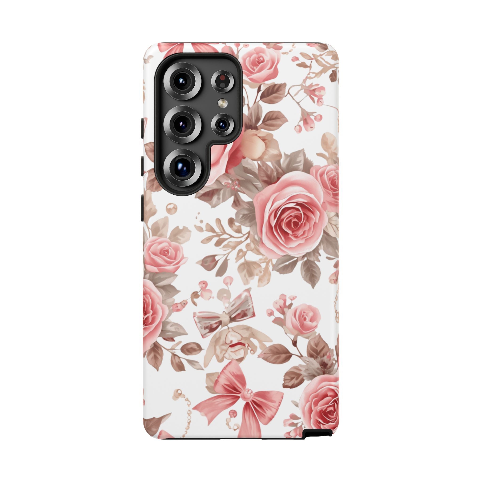 Coquette Floral Phone Case, Pink Rose Aesthetic Tough Case, Cute Vintage Floral Protective Cover for iPhone and Samsung