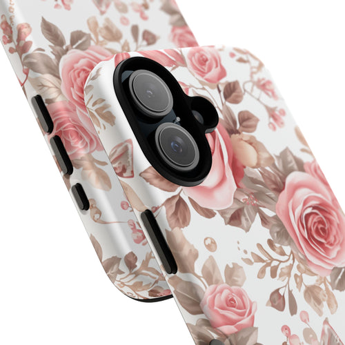Coquette Floral Phone Case, Pink Rose Aesthetic Tough Case, Cute Vintage Floral Protective Cover for iPhone and Samsung