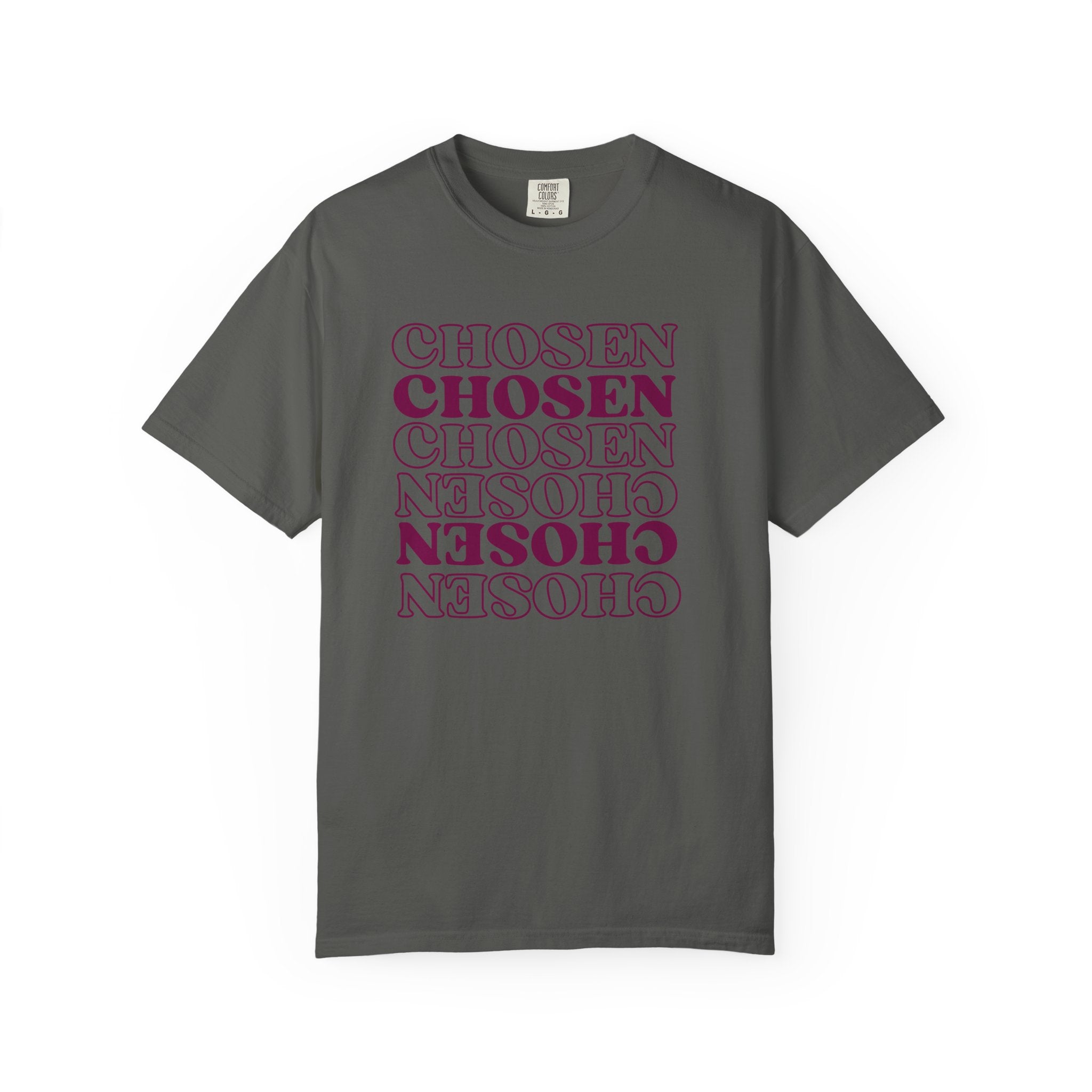 Chosen Repeating Graphic T-Shirt — Bold Mirror Text Tee