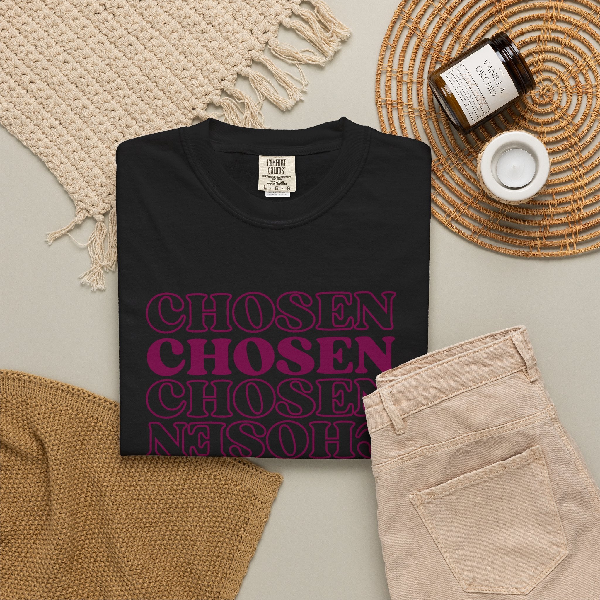 Chosen Repeating Graphic T-Shirt — Bold Mirror Text Tee