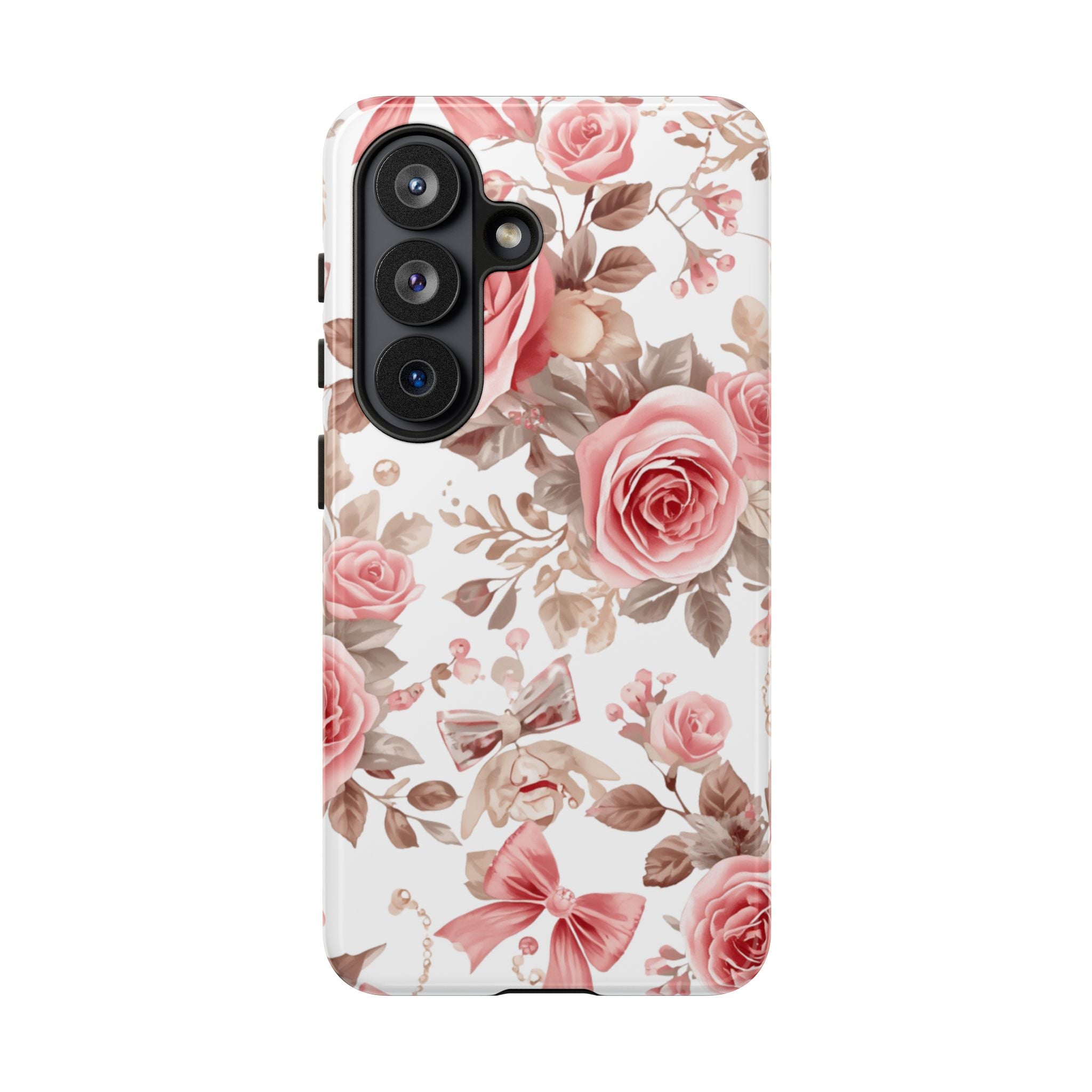 Coquette Floral Phone Case, Pink Rose Aesthetic Tough Case, Cute Vintage Floral Protective Cover for iPhone and Samsung