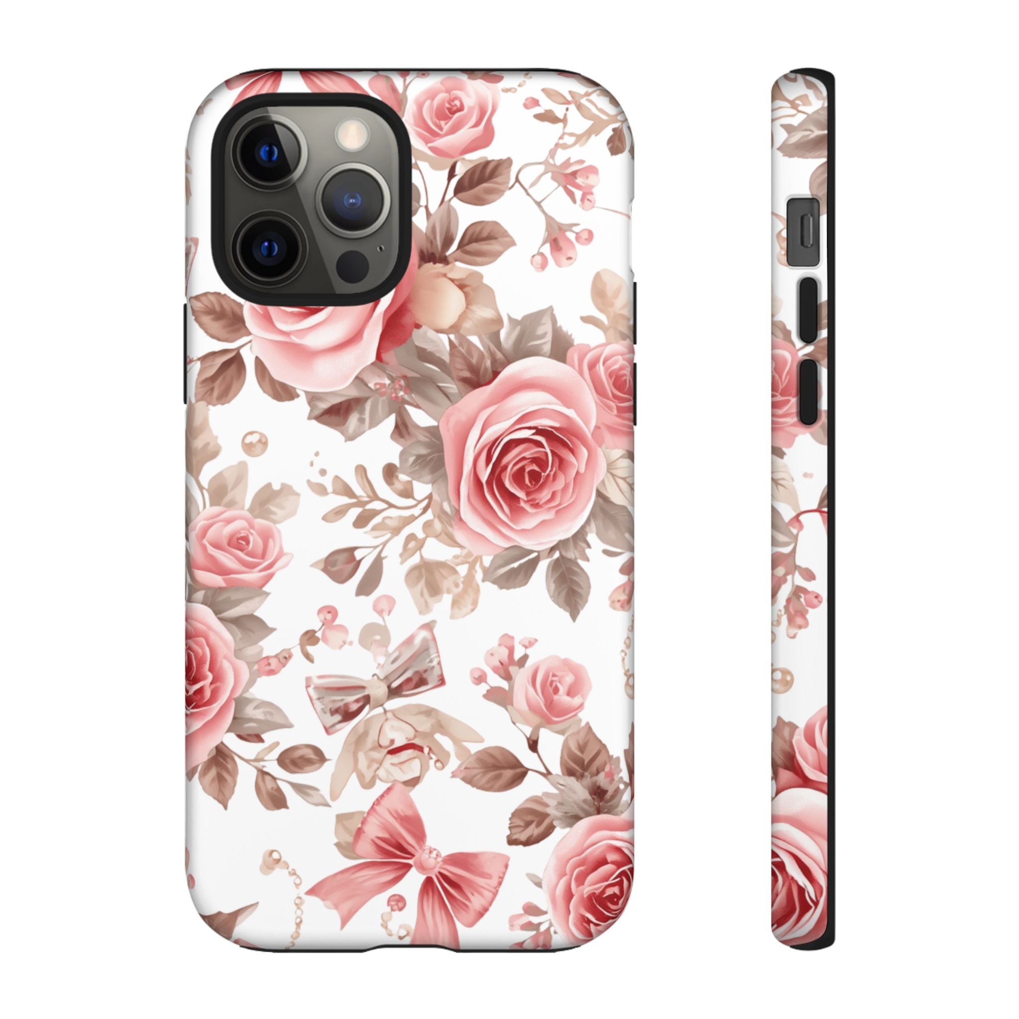 Coquette Floral Phone Case, Pink Rose Aesthetic Tough Case, Cute Vintage Floral Protective Cover for iPhone and Samsung