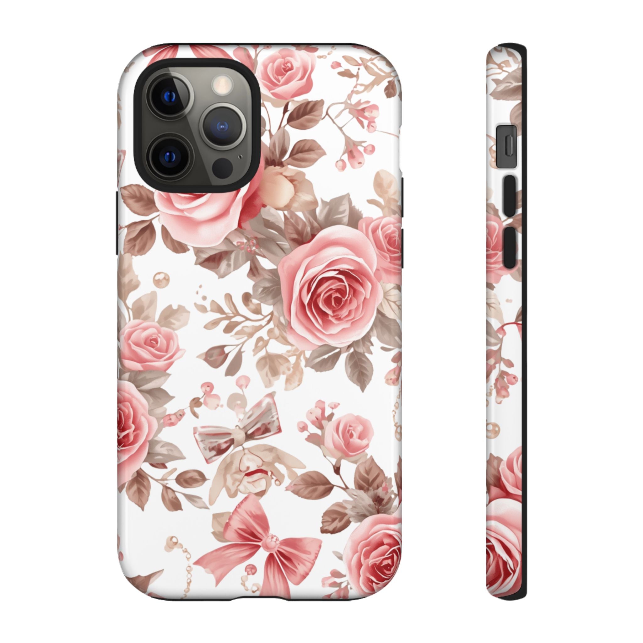 Coquette Floral Phone Case, Pink Rose Aesthetic Tough Case, Cute Vintage Floral Protective Cover for iPhone and Samsung