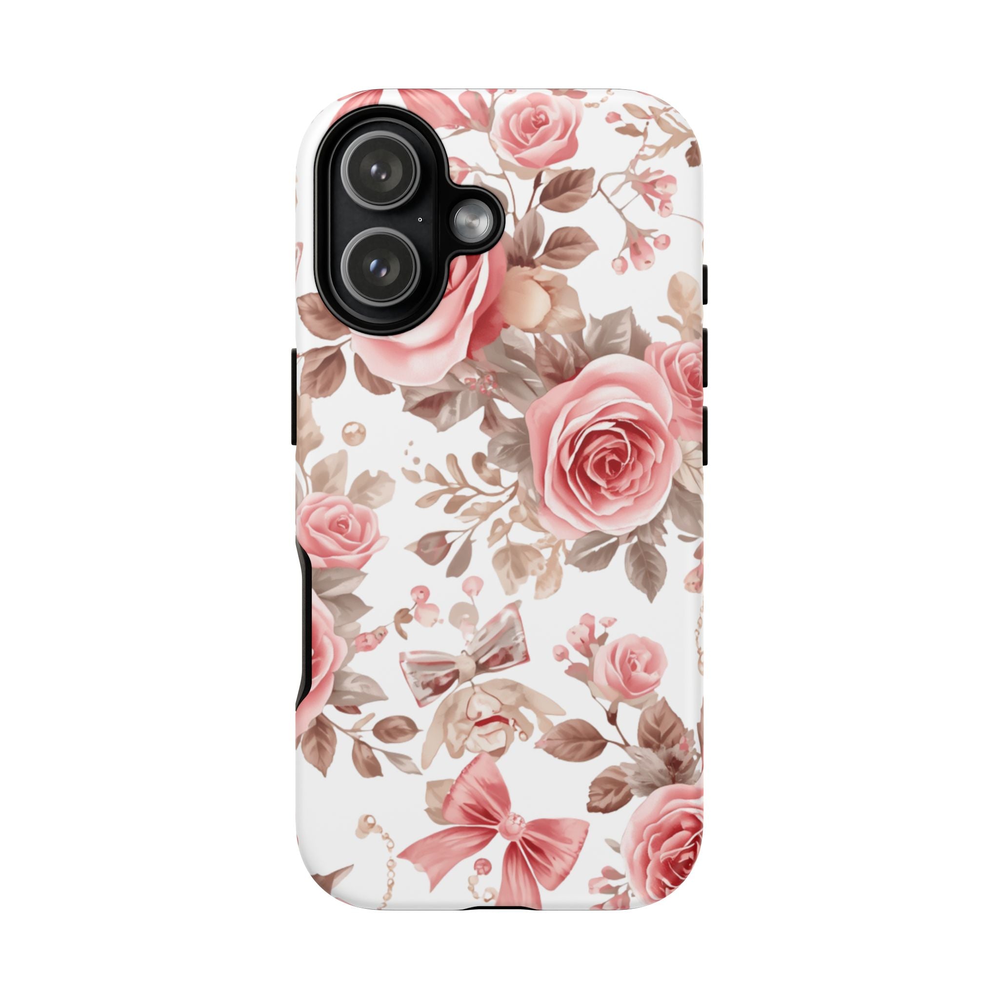 Coquette Floral Phone Case, Pink Rose Aesthetic Tough Case, Cute Vintage Floral Protective Cover for iPhone and Samsung