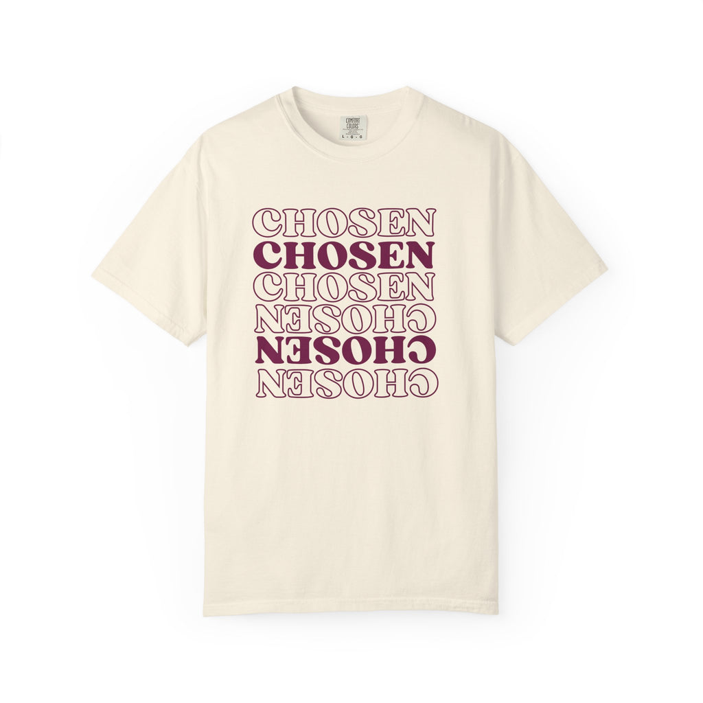 Chosen Repeating Graphic T-Shirt — Bold Mirror Text Tee