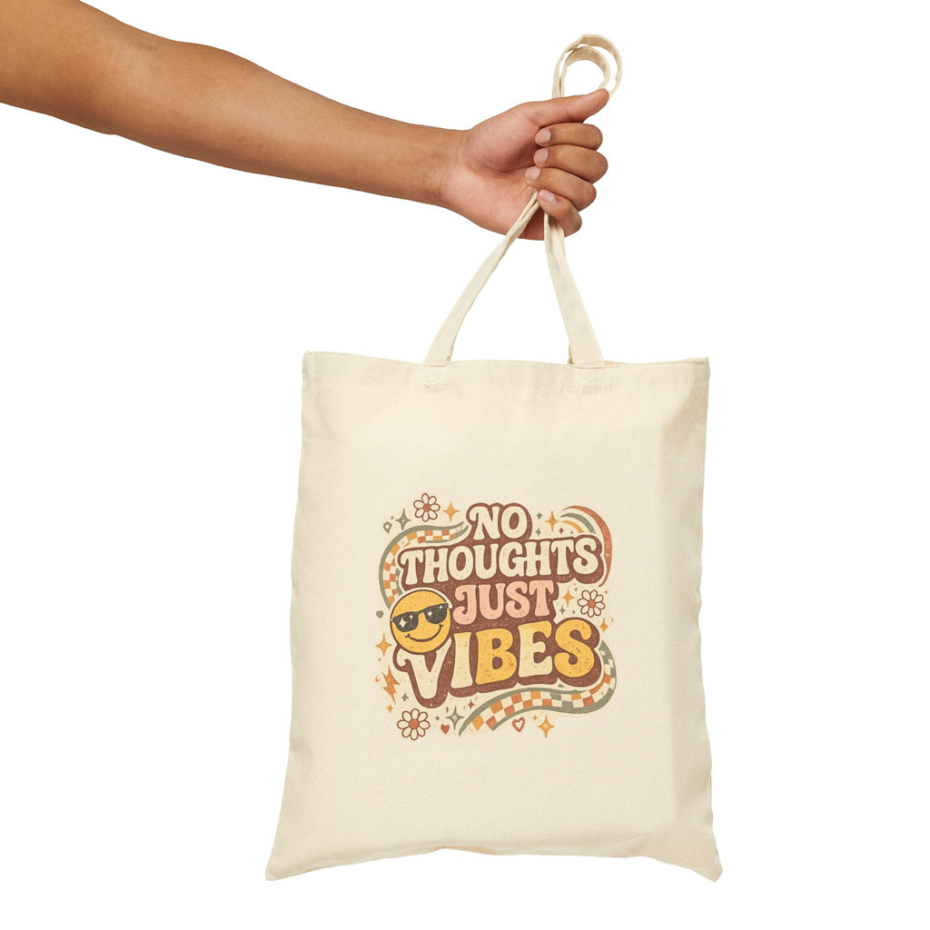 No Thoughts Just Vibes Canvas Tote Bag, Funny, Retro Aesthetic Tote bag, Groovy canvas Bag