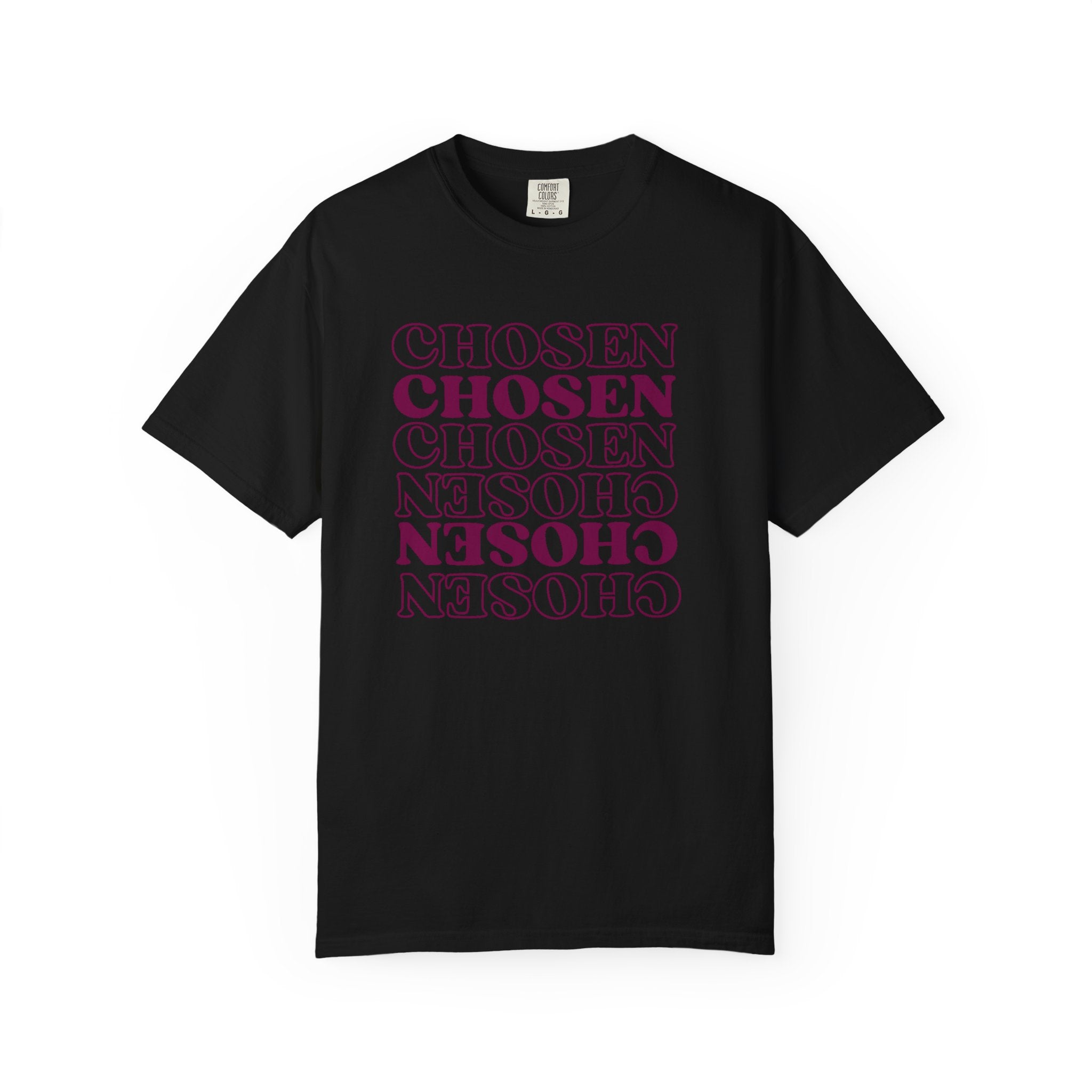 Chosen Repeating Graphic T-Shirt — Bold Mirror Text Tee