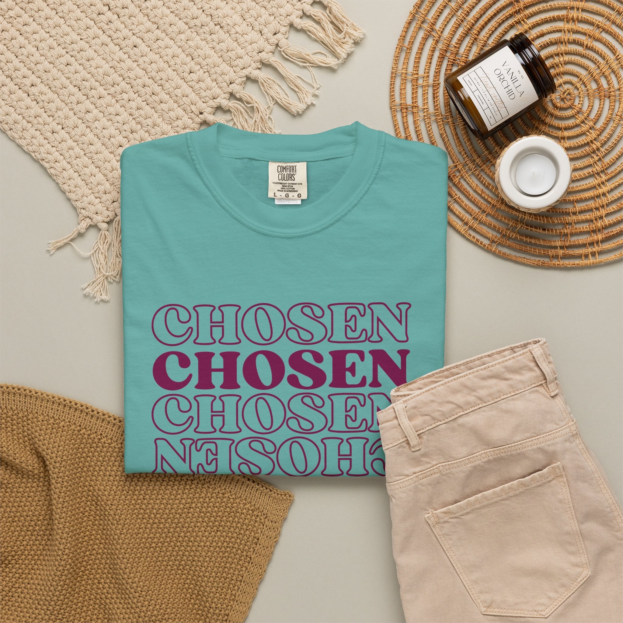 Chosen Repeating Graphic T-Shirt — Bold Mirror Text Tee