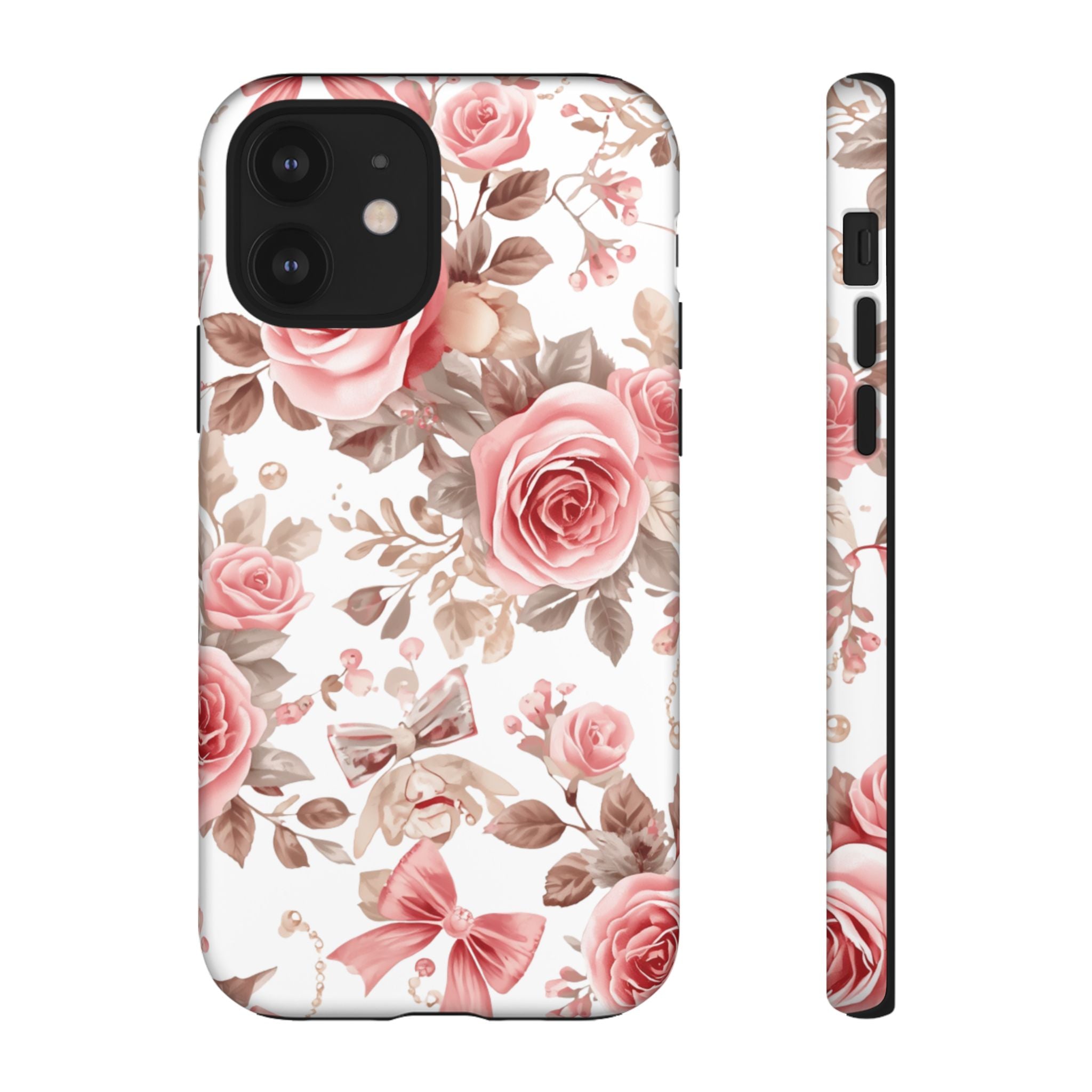 Coquette Floral Phone Case, Pink Rose Aesthetic Tough Case, Cute Vintage Floral Protective Cover for iPhone and Samsung