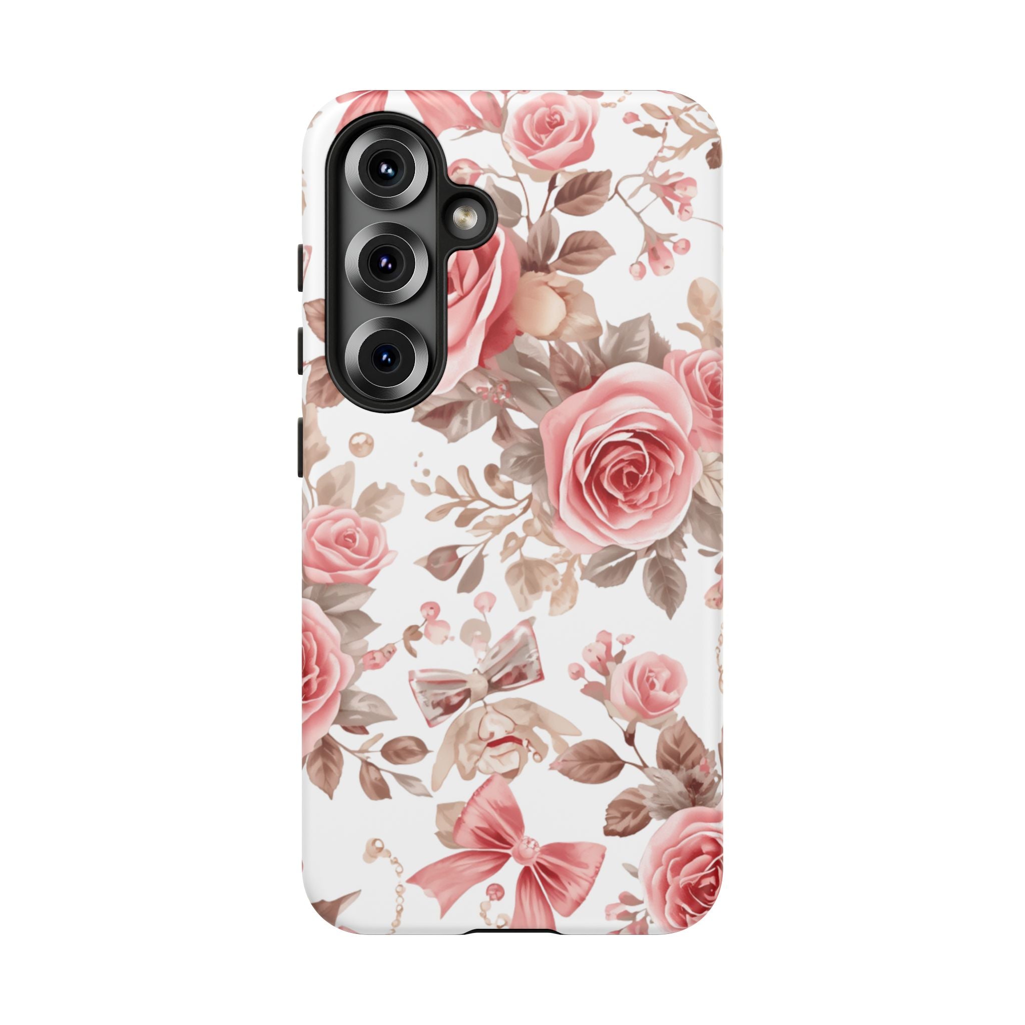 Coquette Floral Phone Case, Pink Rose Aesthetic Tough Case, Cute Vintage Floral Protective Cover for iPhone and Samsung