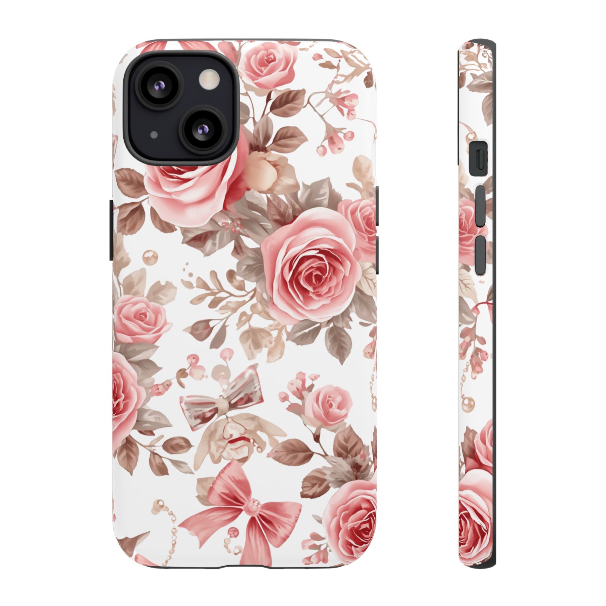 Coquette Floral Phone Case, Pink Rose Aesthetic Tough Case, Cute Vintage Floral Protective Cover for iPhone and Samsung