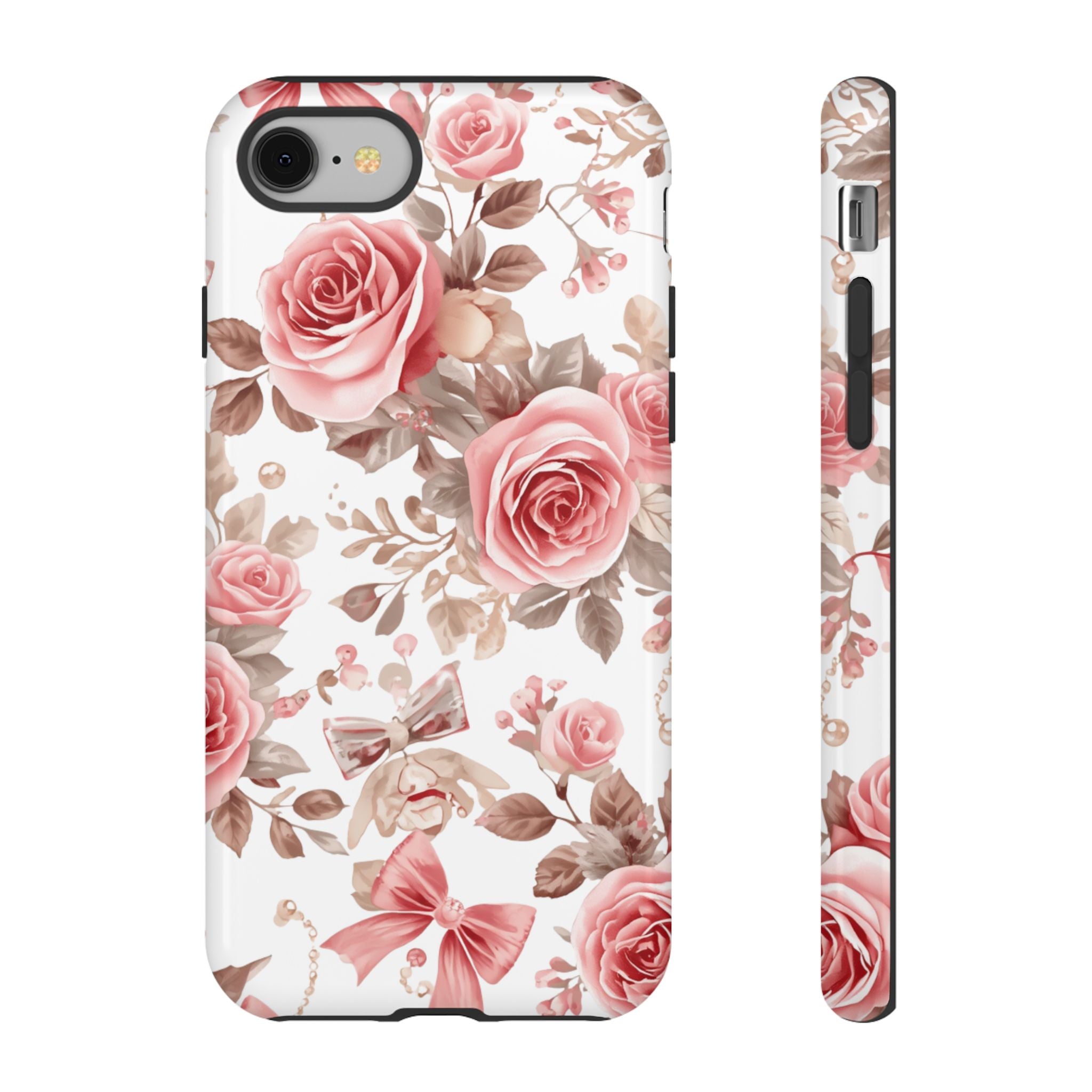 Coquette Floral Phone Case, Pink Rose Aesthetic Tough Case, Cute Vintage Floral Protective Cover for iPhone and Samsung