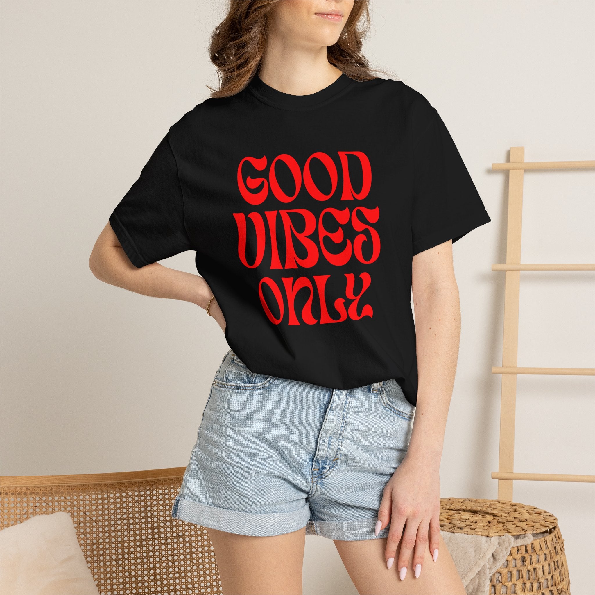 Good Vibes Only T‑Shirt — Retro Red Typography Graphic Tee