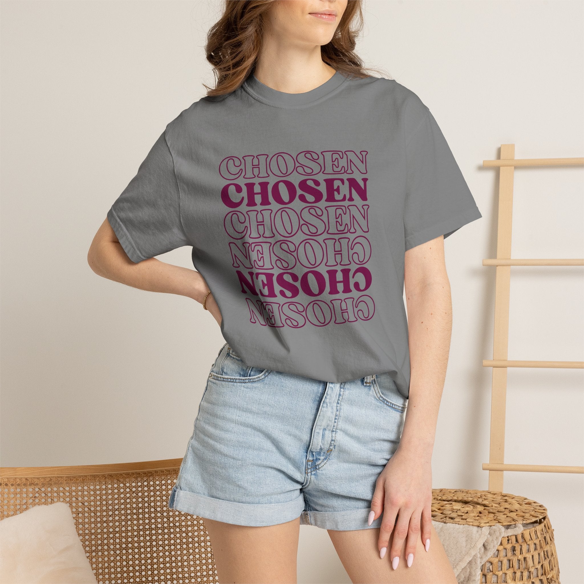 Chosen Repeating Graphic T-Shirt — Bold Mirror Text Tee