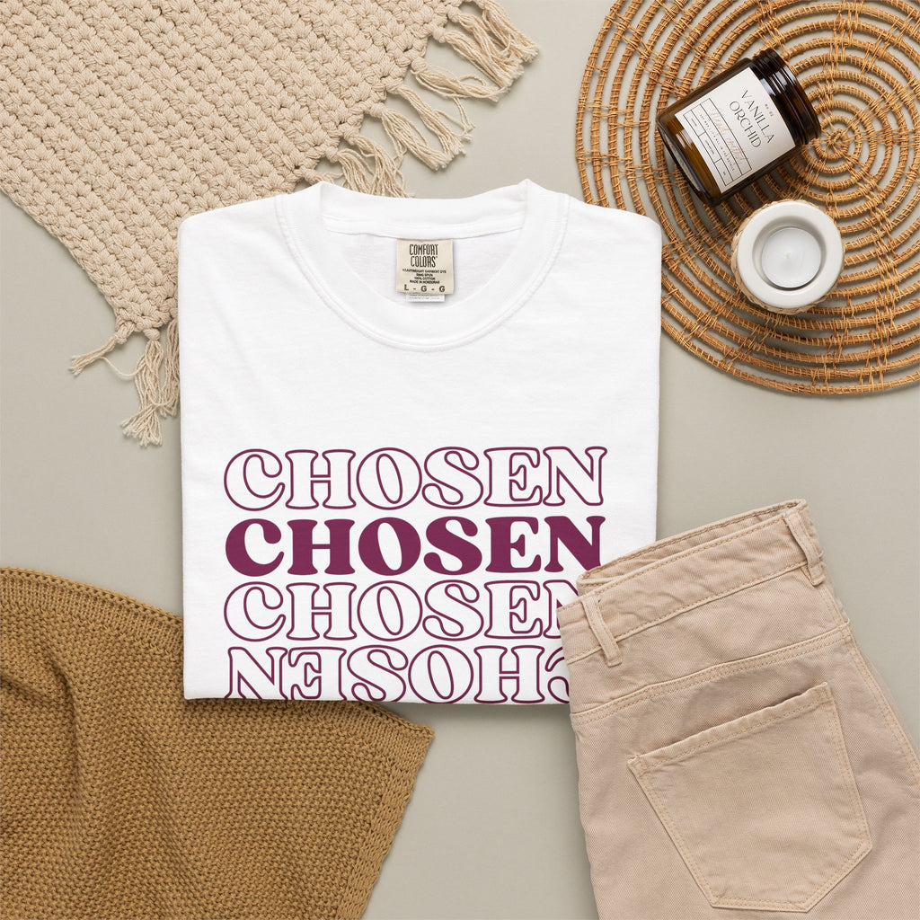 Chosen Repeating Graphic T-Shirt — Bold Mirror Text Tee
