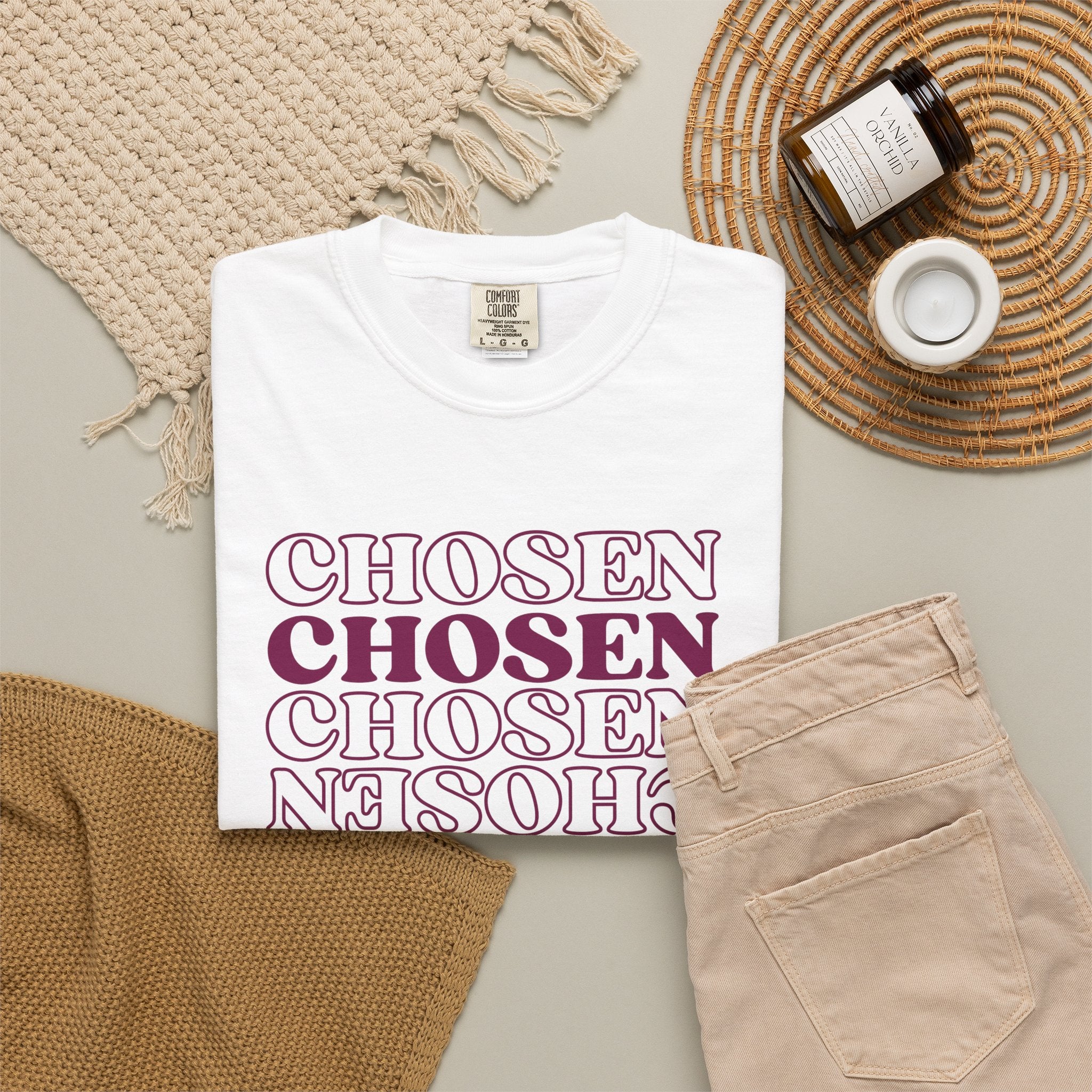 Chosen Repeating Graphic T-Shirt — Bold Mirror Text Tee