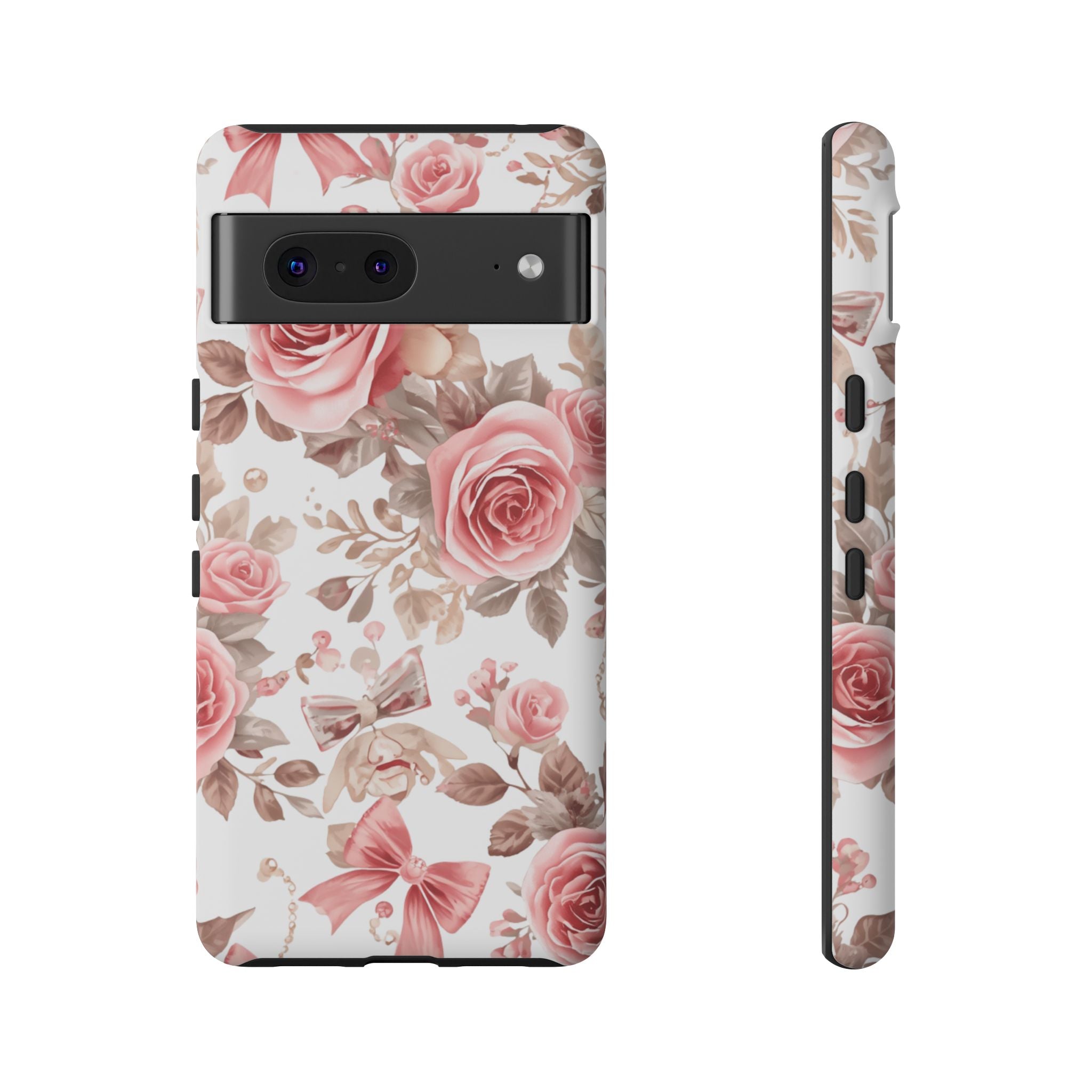 Coquette Floral Phone Case, Pink Rose Aesthetic Tough Case, Cute Vintage Floral Protective Cover for iPhone and Samsung
