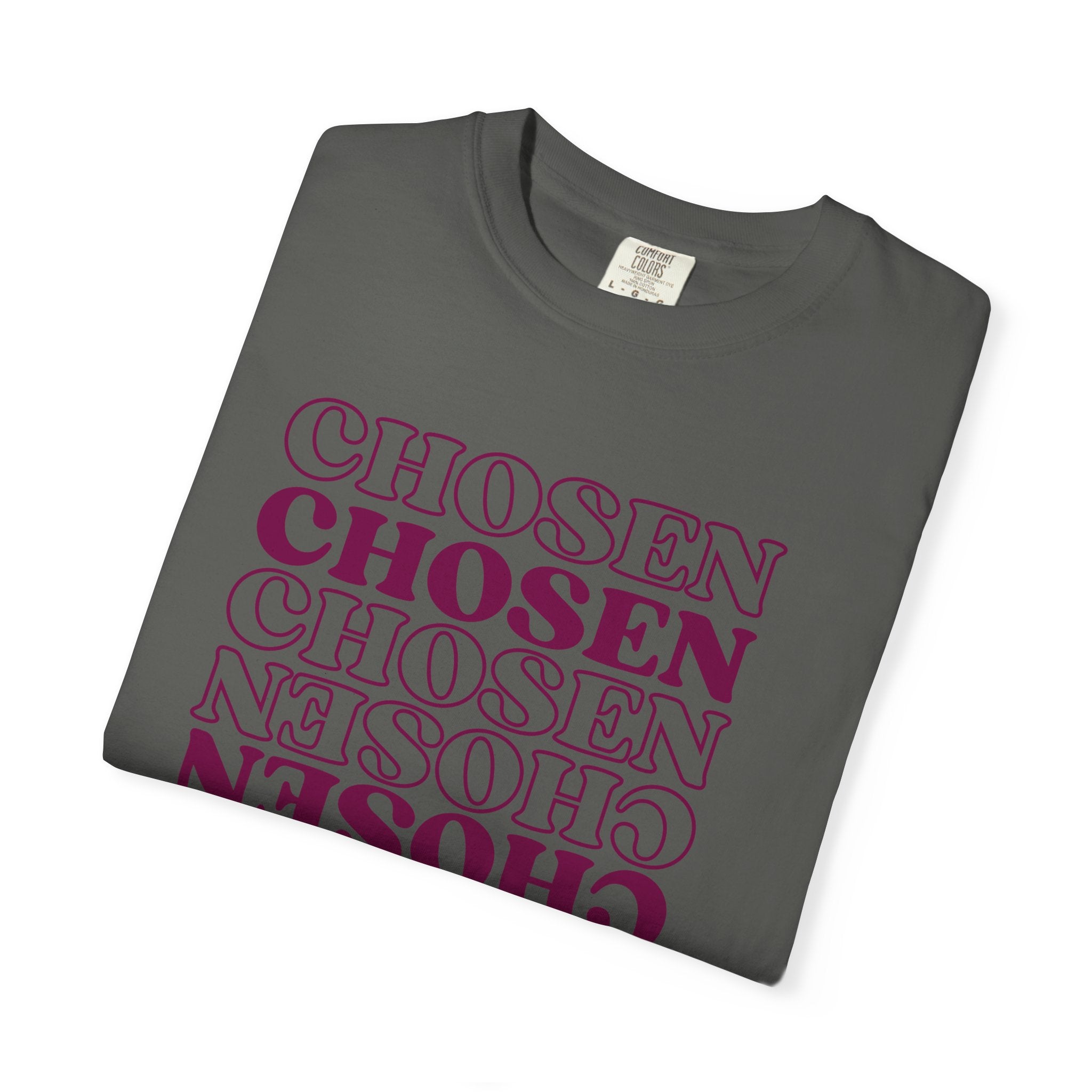 Chosen Repeating Graphic T-Shirt — Bold Mirror Text Tee
