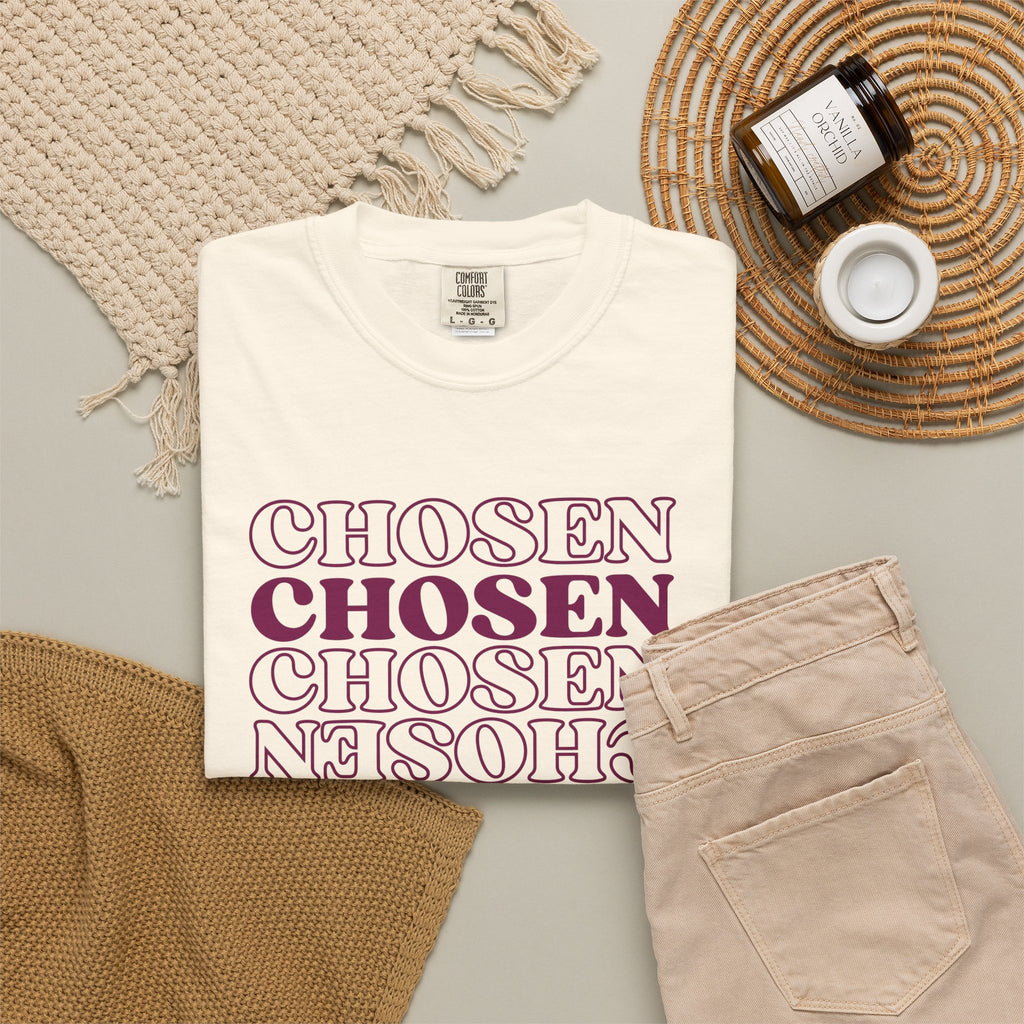 Chosen Repeating Graphic T-Shirt — Bold Mirror Text Tee