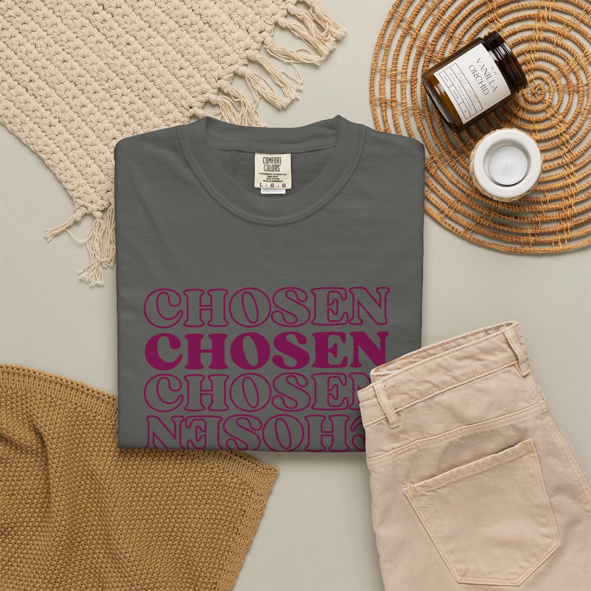 Chosen Repeating Graphic T-Shirt — Bold Mirror Text Tee